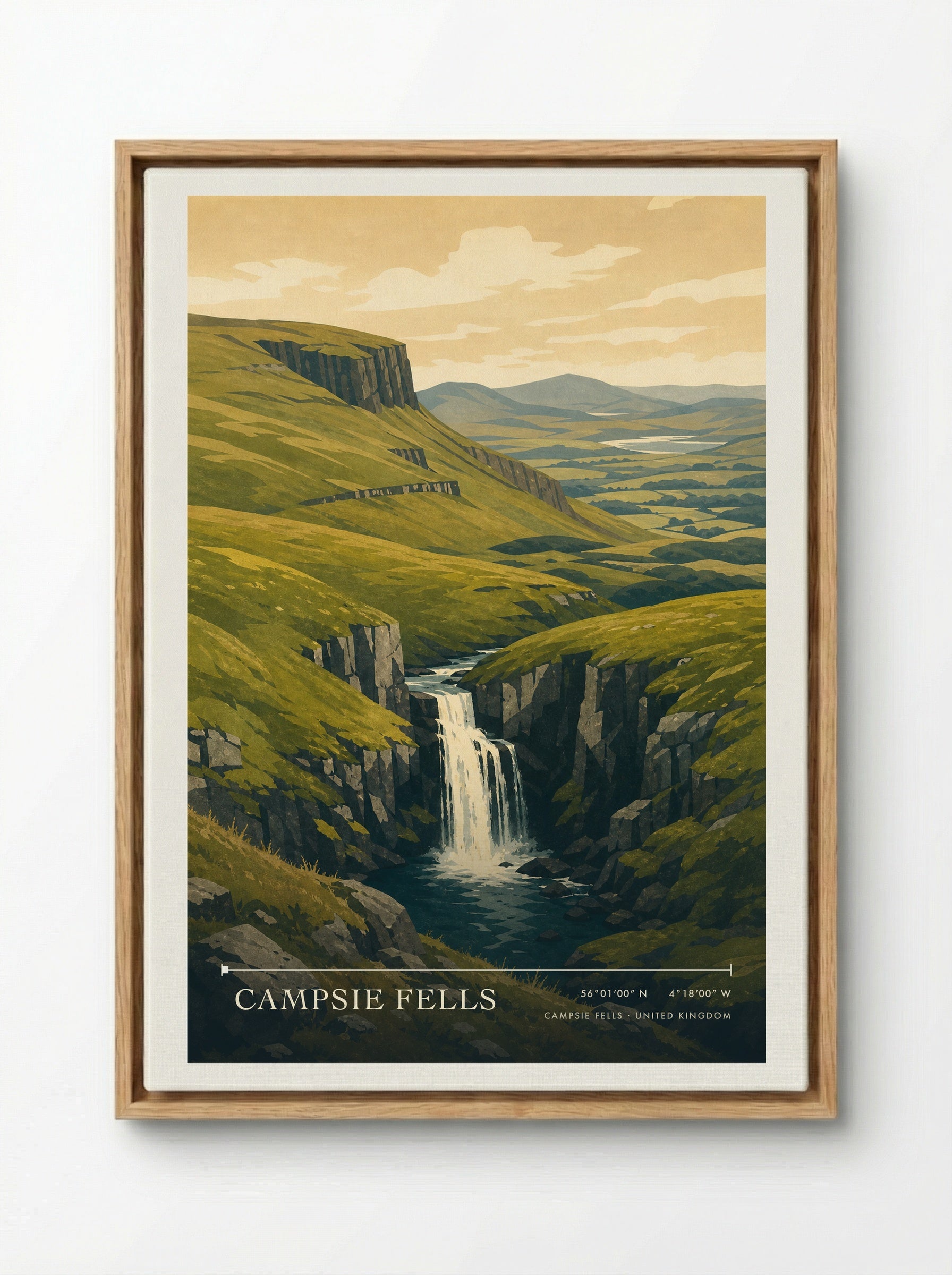 Campsie Fells United Kingdom Travel Poster - Framed Canvas Wood