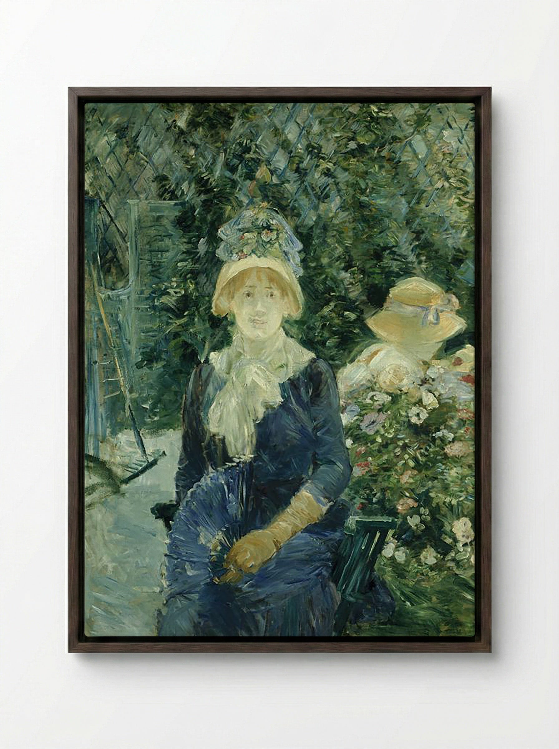 Woman in a Garden - Berthe Morisot - Framed Canvas Dark Wood