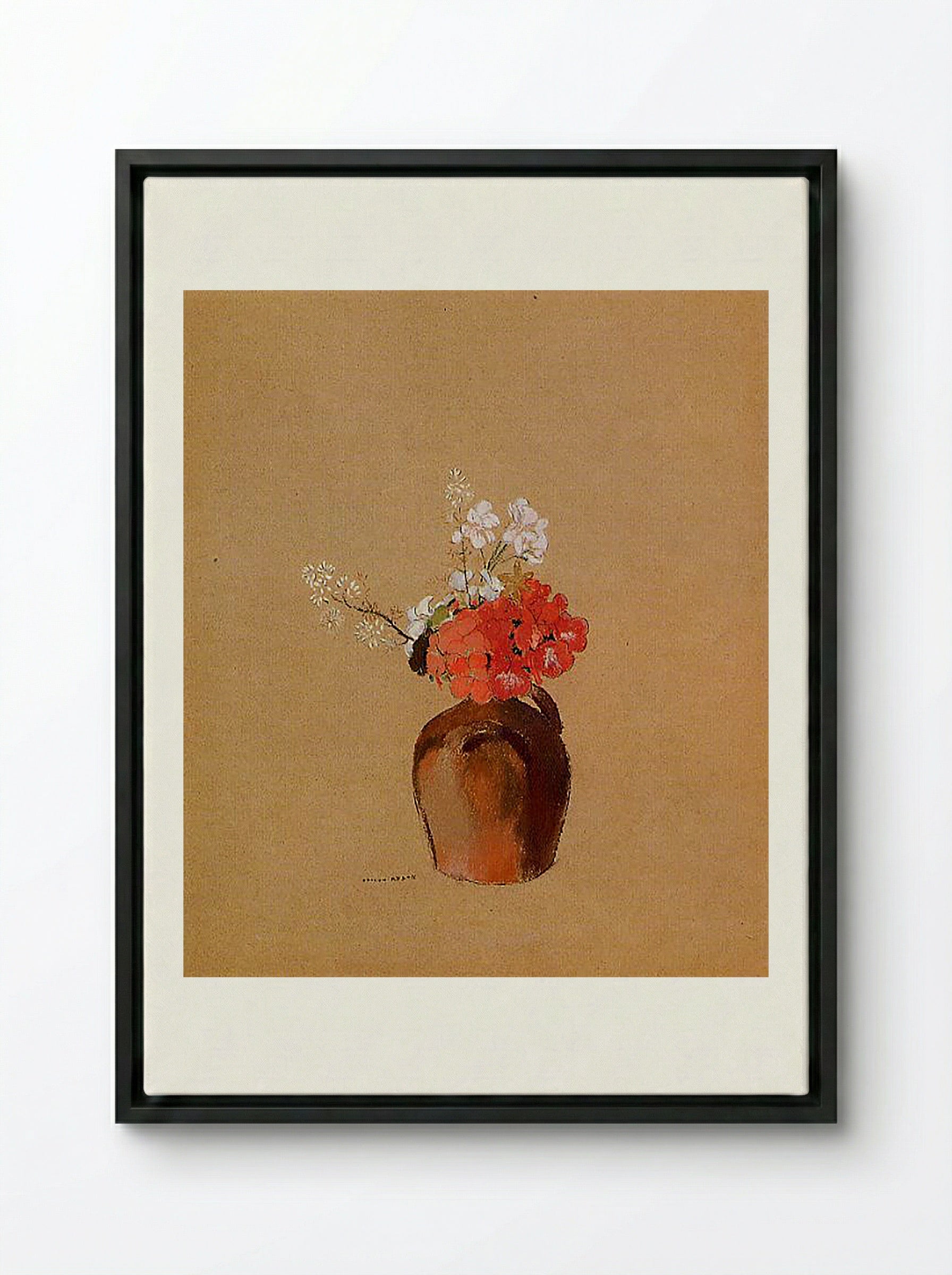 Flowers in a Pot - Odilon Redon - Framed Canvas Black