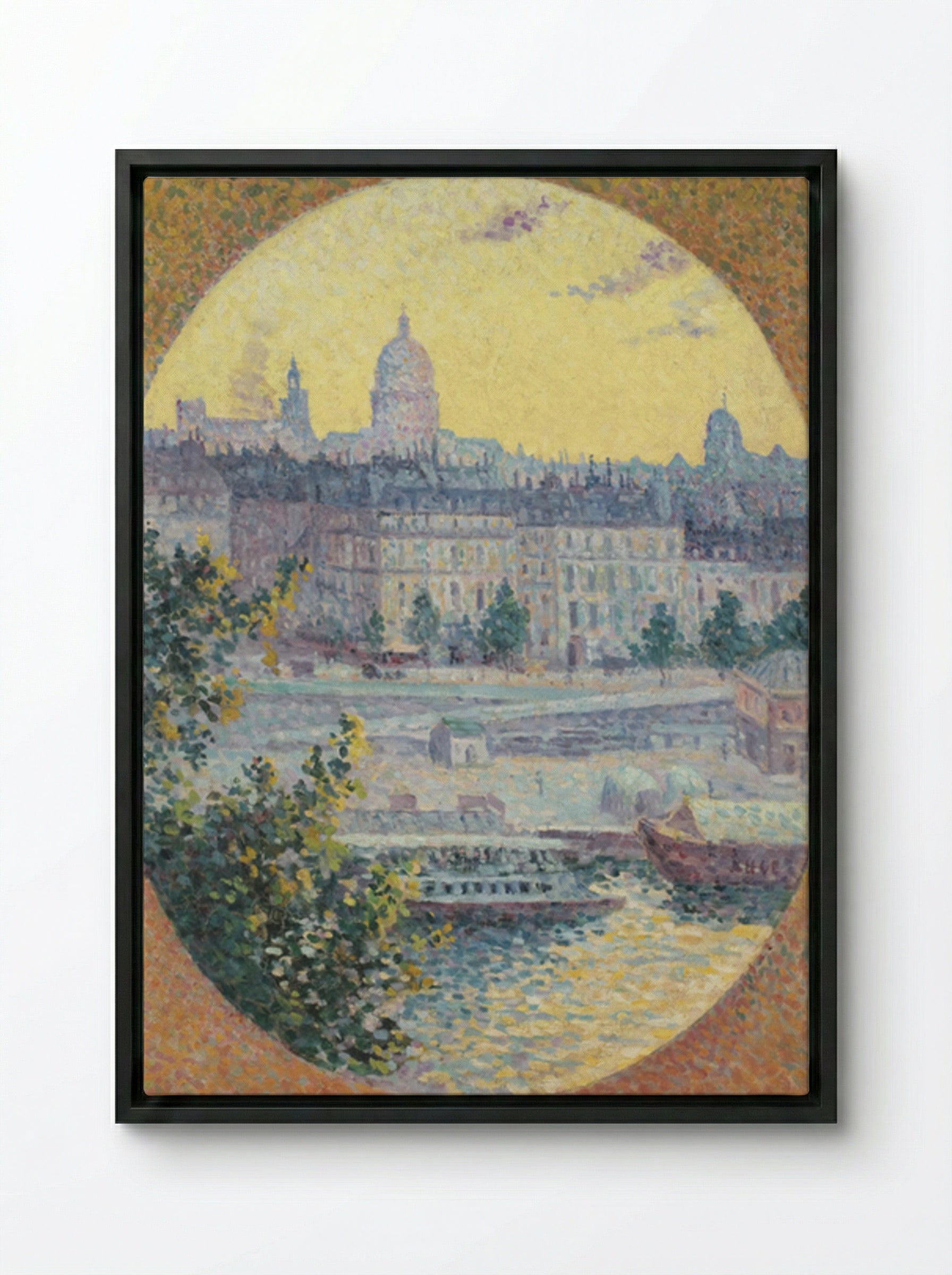 Le Quai Montebello Et La Colline Sainte-geneviève, Paris - Maximilien Luce - Framed Canvas Black