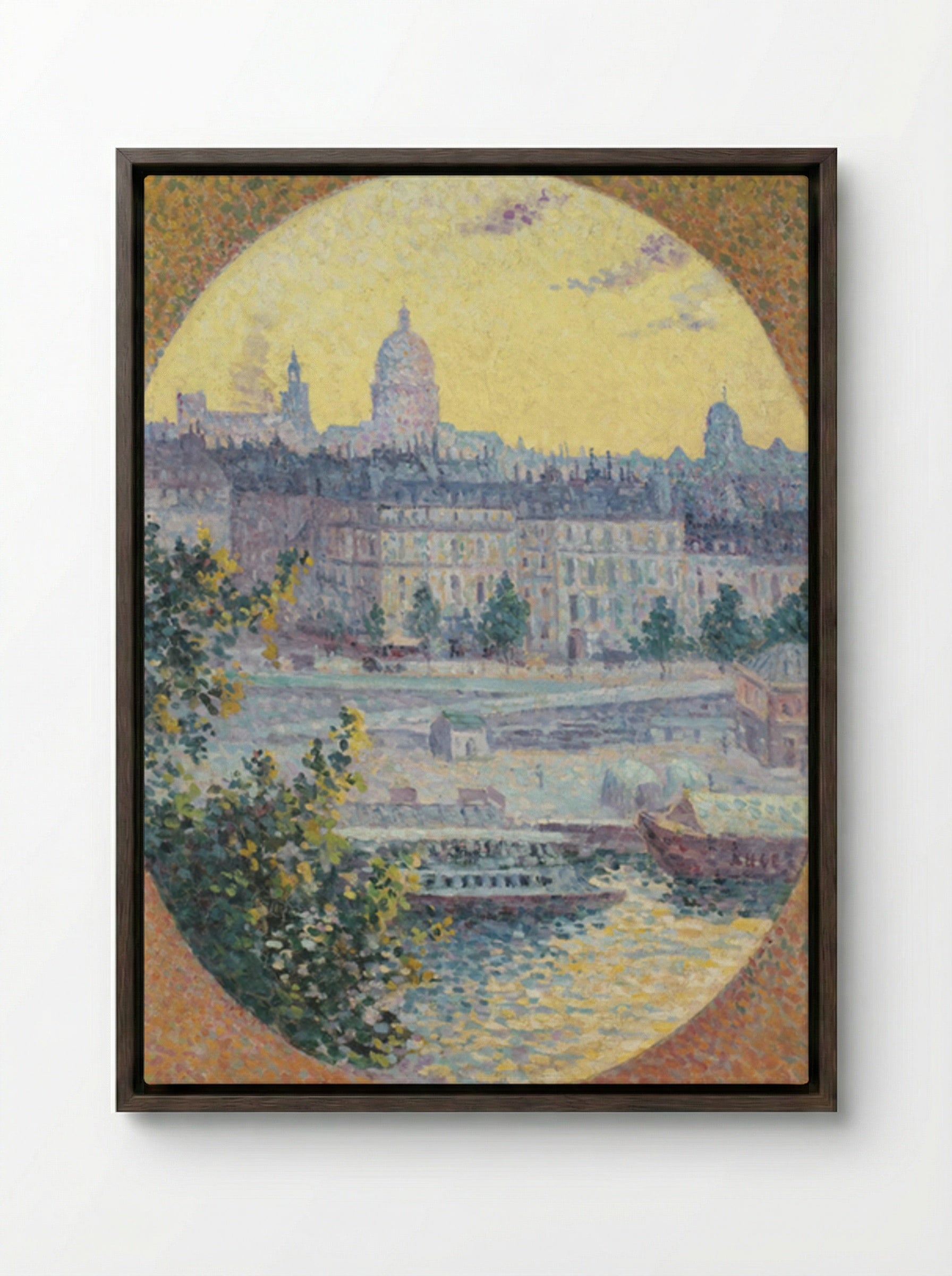 Le Quai Montebello Et La Colline Sainte-geneviève, Paris - Maximilien Luce - Framed Canvas Dark Wood