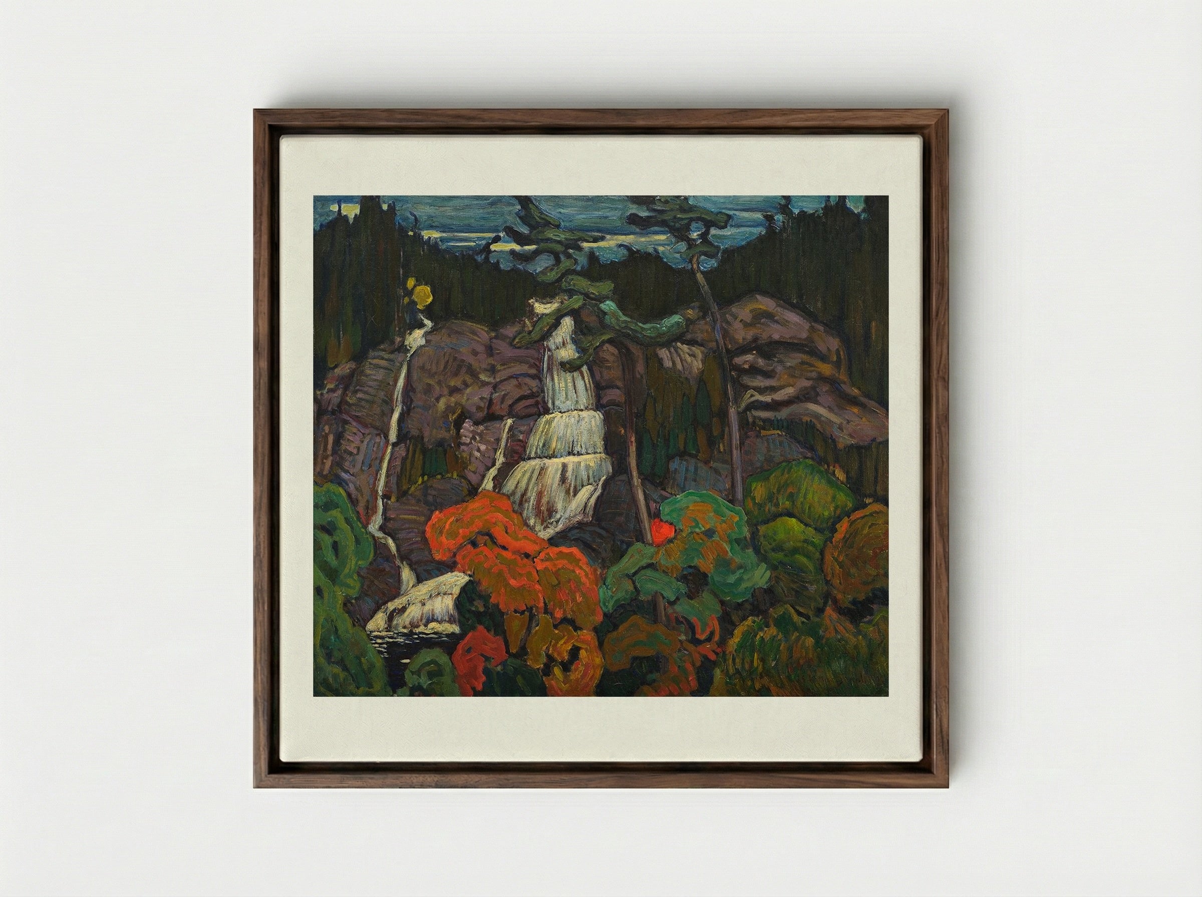 Algoma Waterfall - J. E. H. MacDonald - Framed Canvas Dark Wood