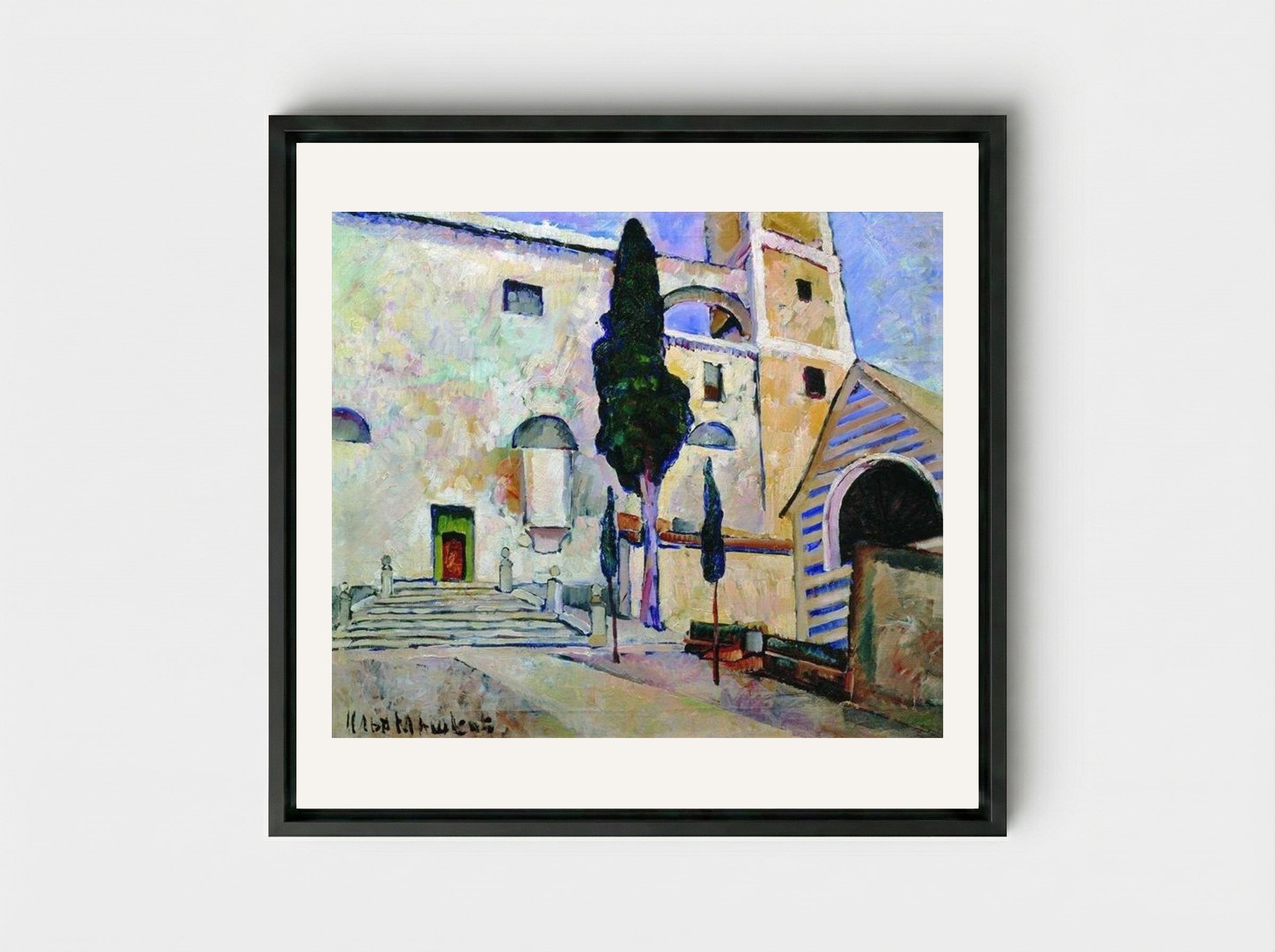 Cypress in the Cathedral Walls, Italy - Ilya Mashkov - Framed Canvas Black