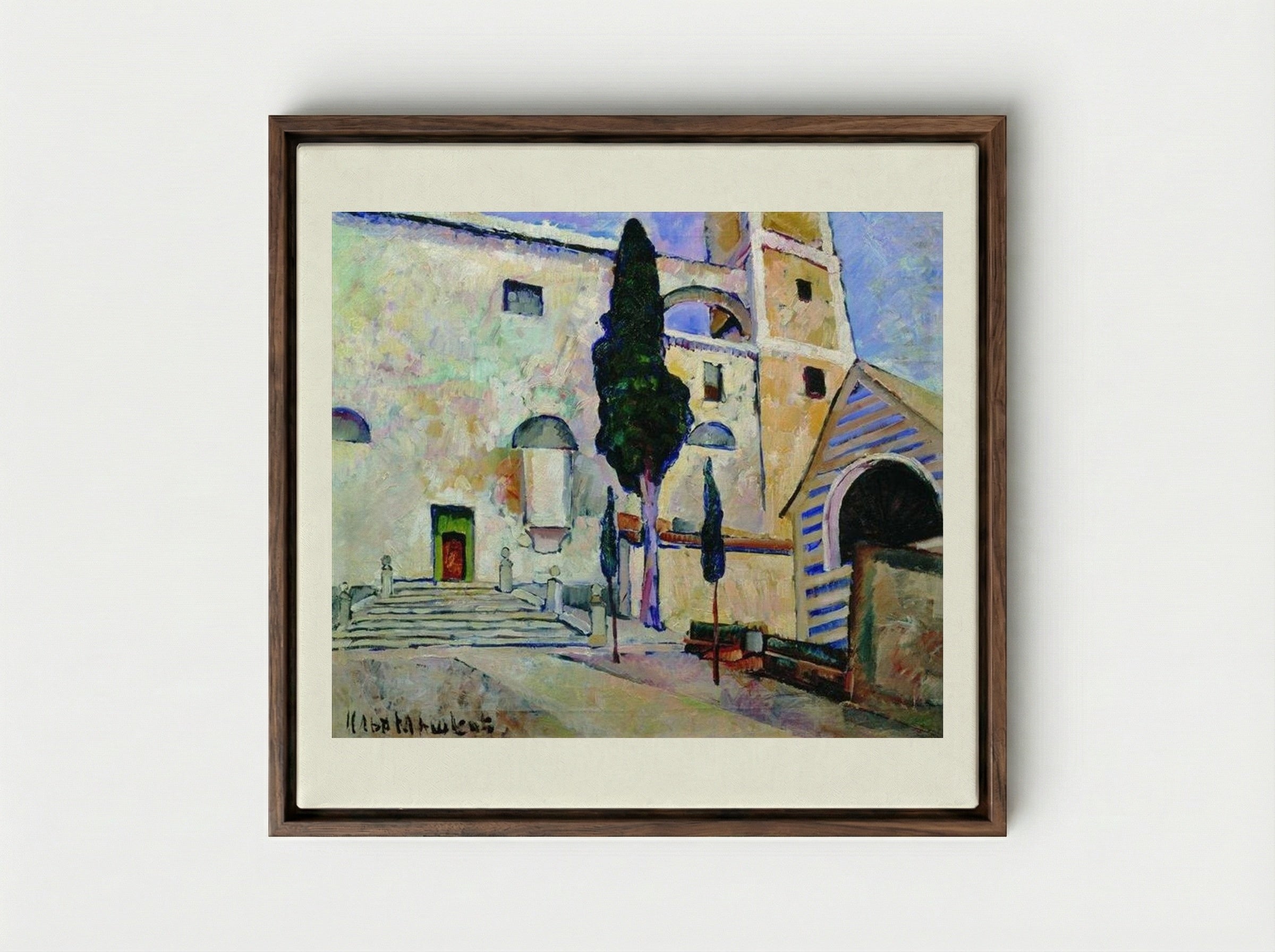 Cypress in the Cathedral Walls, Italy - Ilya Mashkov - Framed Canvas Dark Wood