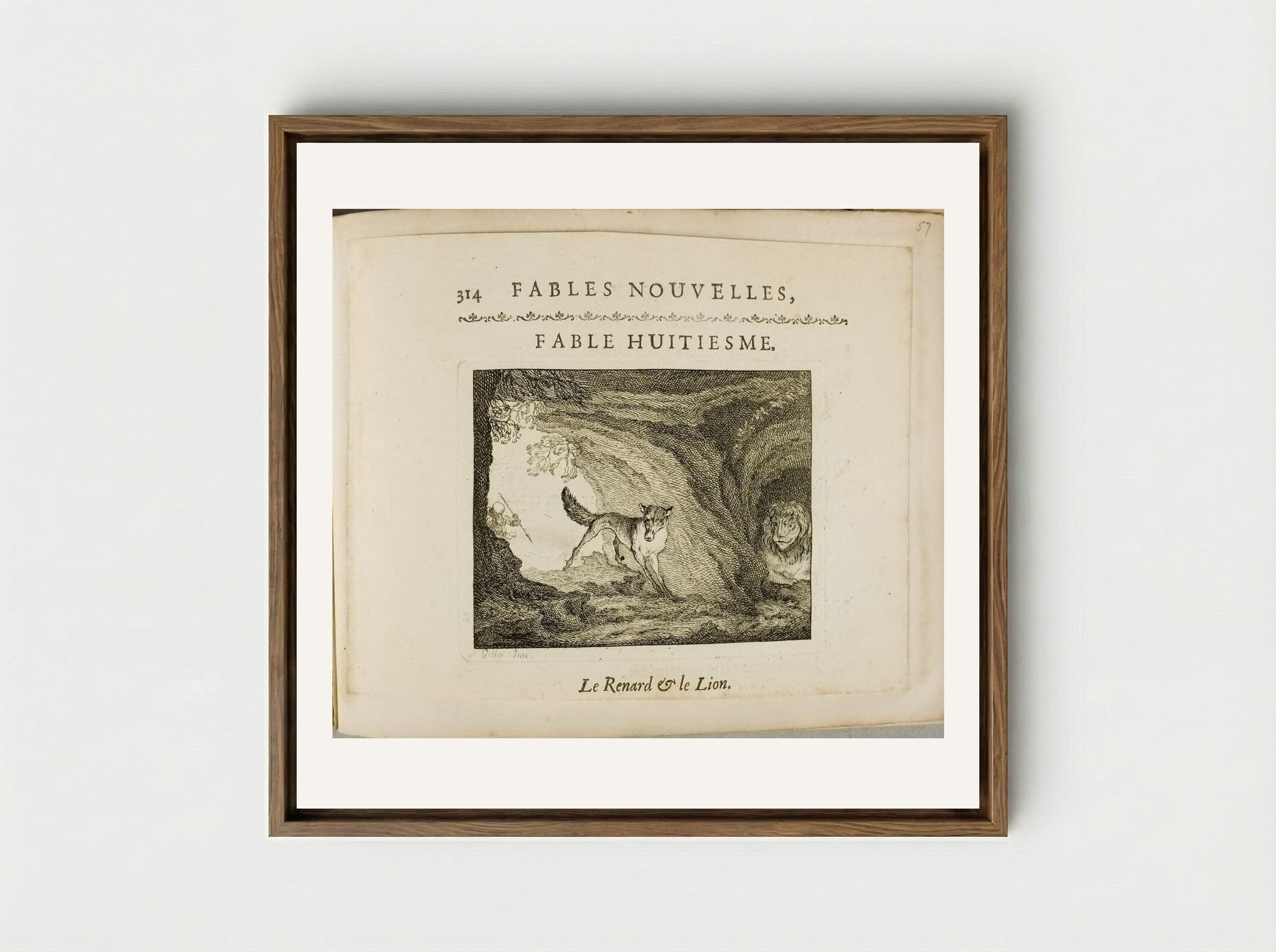 The Fox and the Lion - Claude Gillot - Framed Canvas Wood