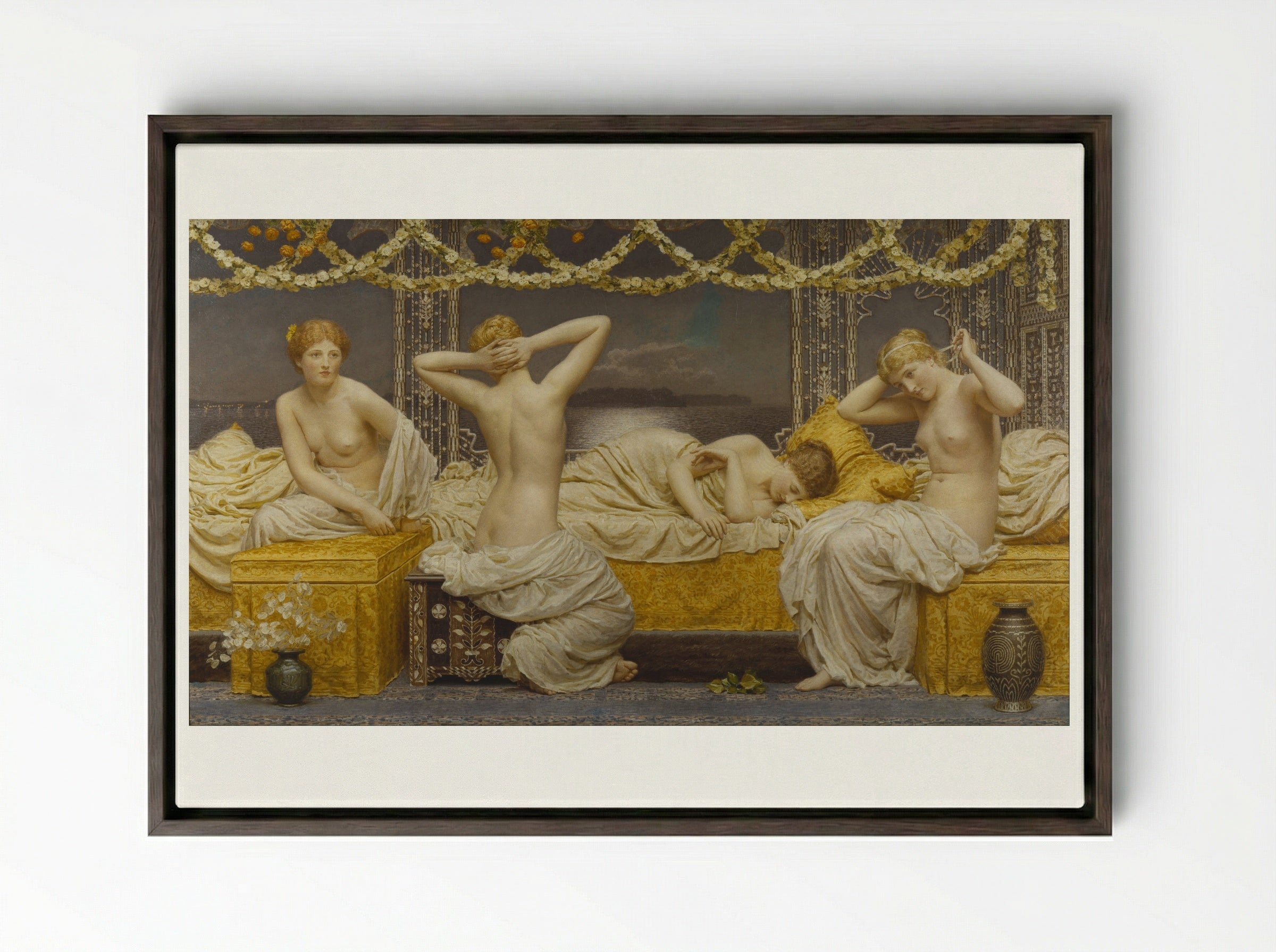 A Summer Night - Albert Joseph Moore - Framed Canvas Dark Wood