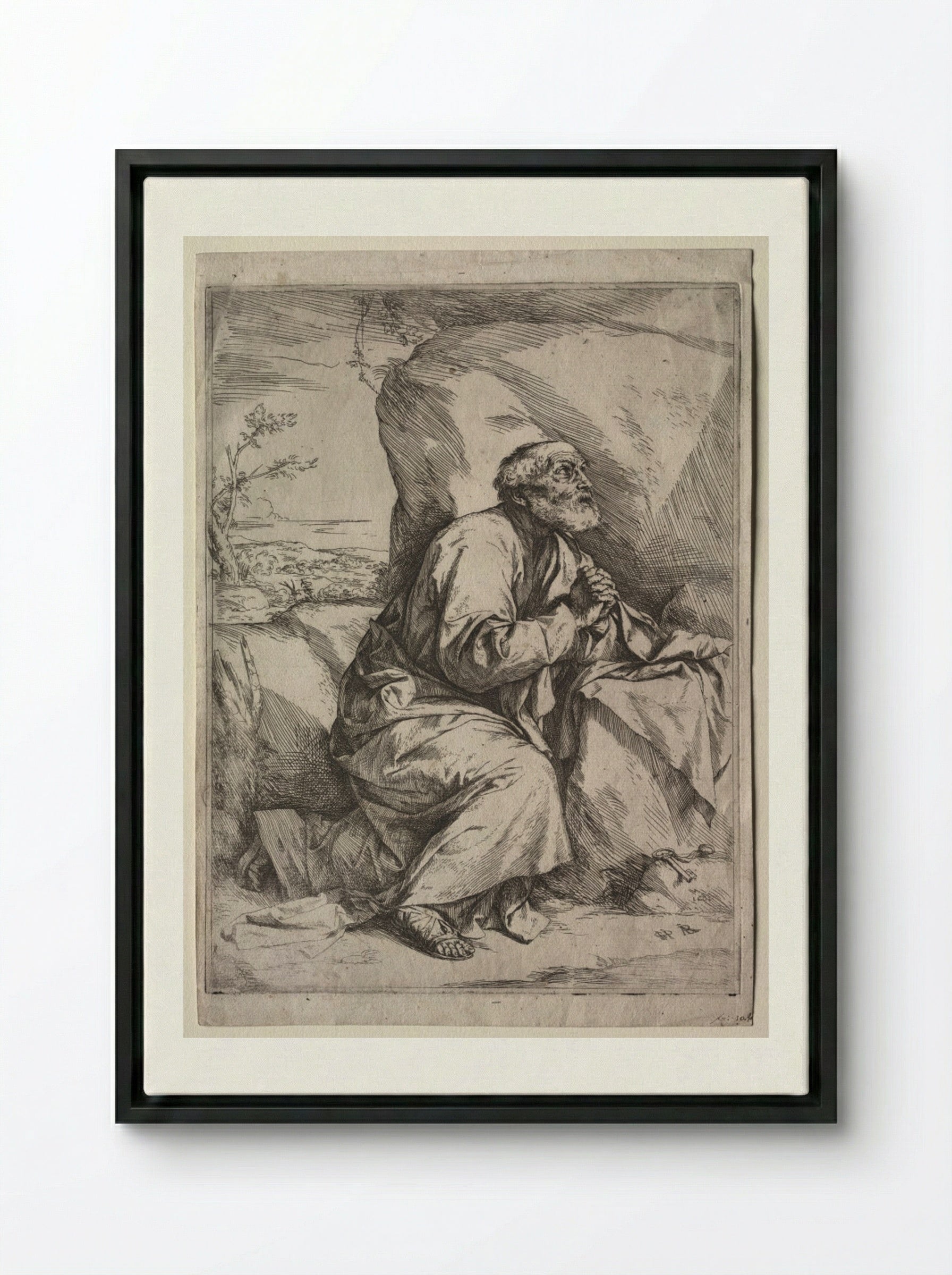 The Penitent St. Peter - Jusepe de Ribera - Framed Canvas Black