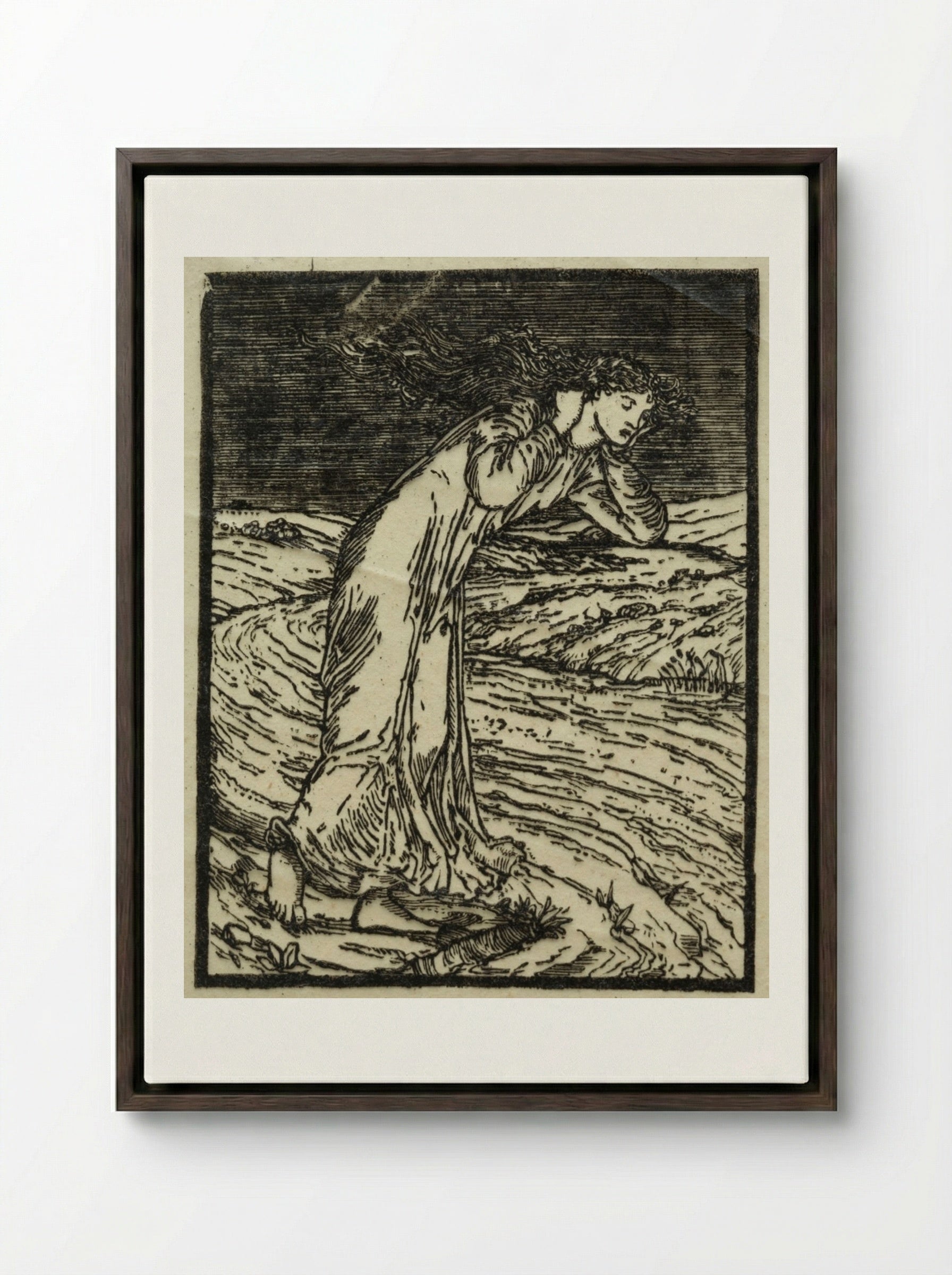 Psyche Throwing Herself into the River - William Morris - Framed Canvas Dark Wood