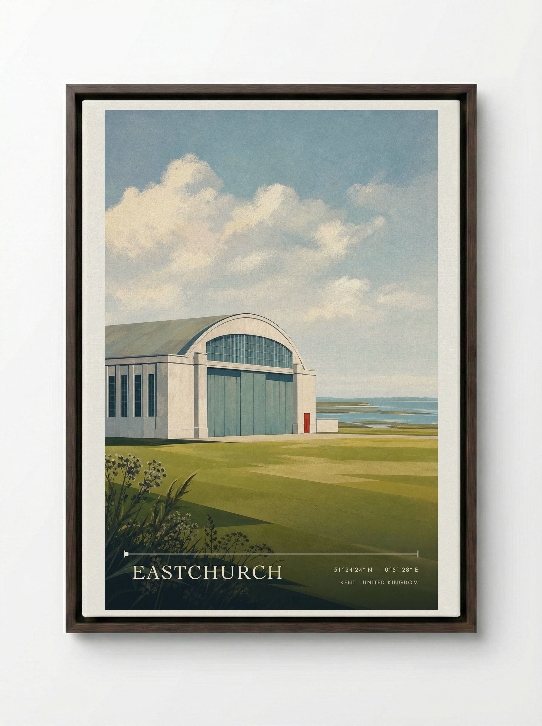 Eastchurch Kent United Kingdom Travel Poster - Framed Canvas Dark Wood
