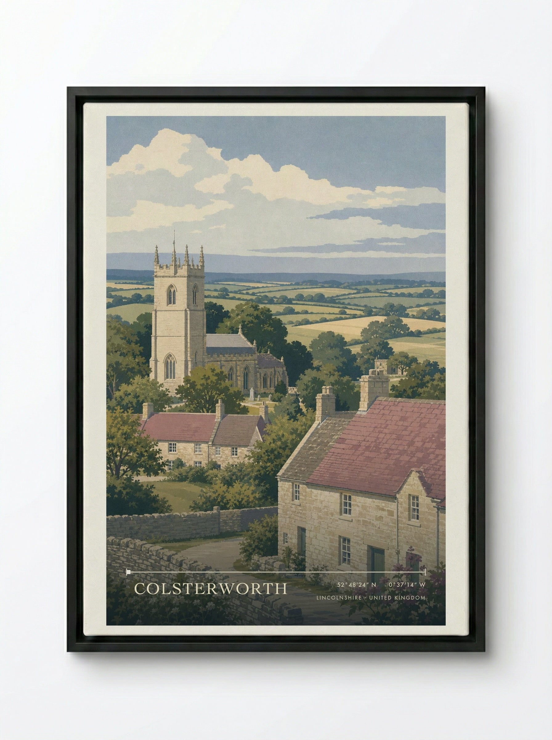 Colsterworth Lincolnshire United Kingdom Travel Poster - Framed Canvas Black