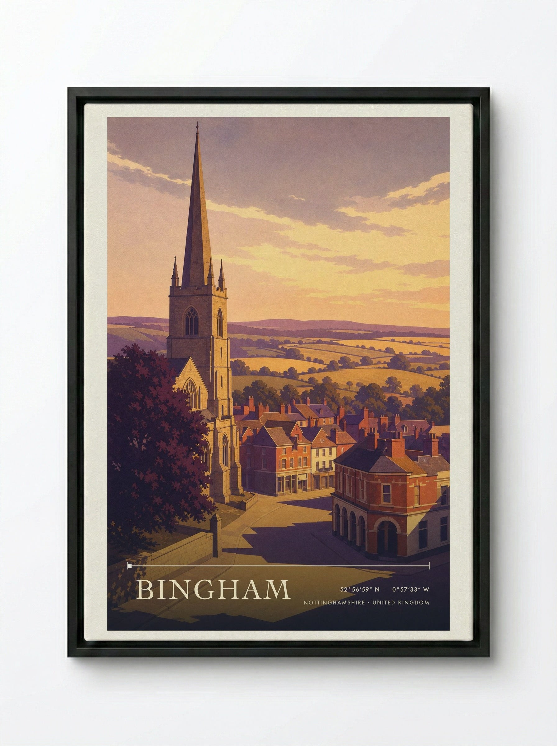 Bingham Nottinghamshire United Kingdom Travel Poster - Framed Canvas Black