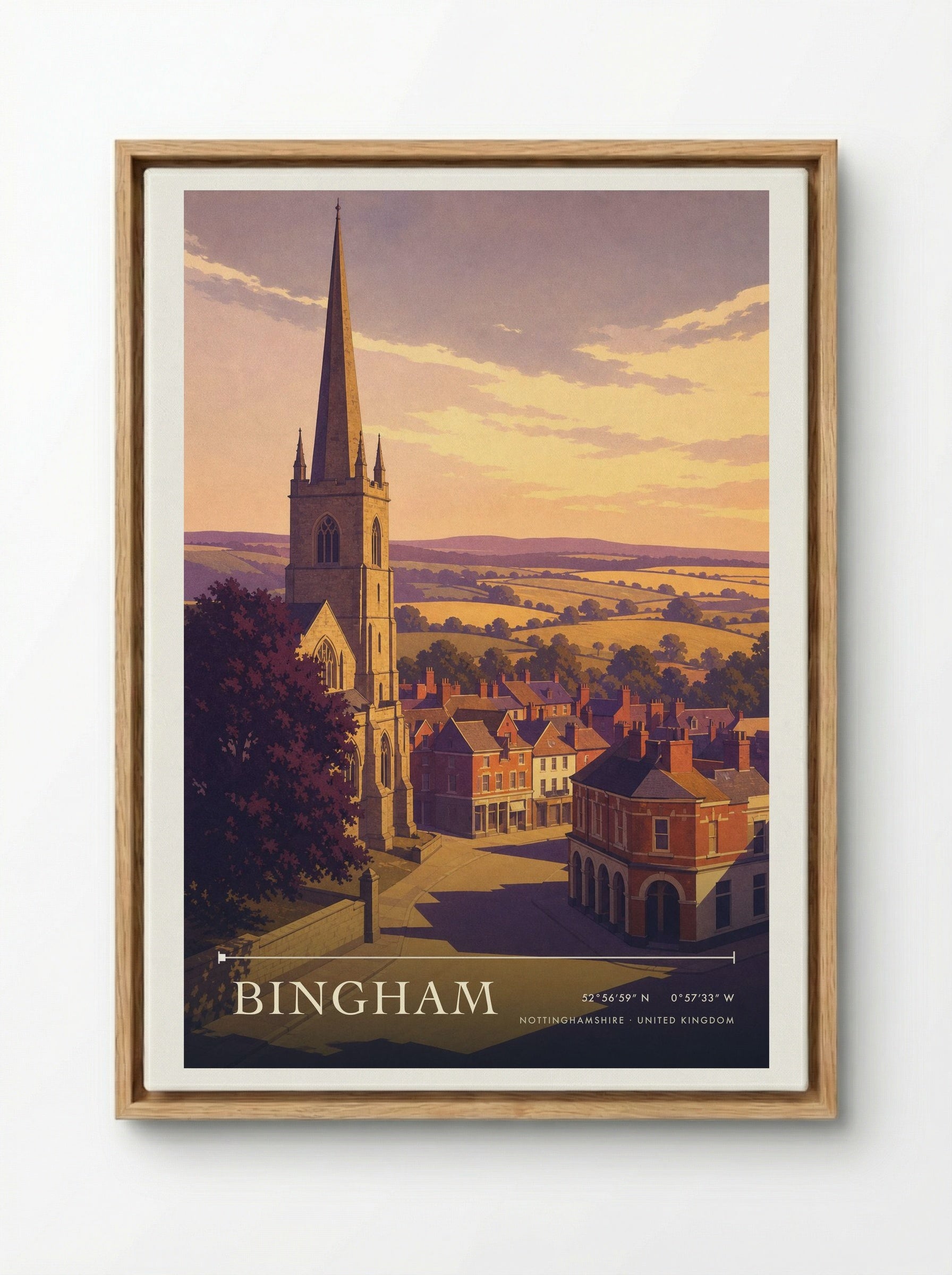 Bingham Nottinghamshire United Kingdom Travel Poster - Framed Canvas Wood