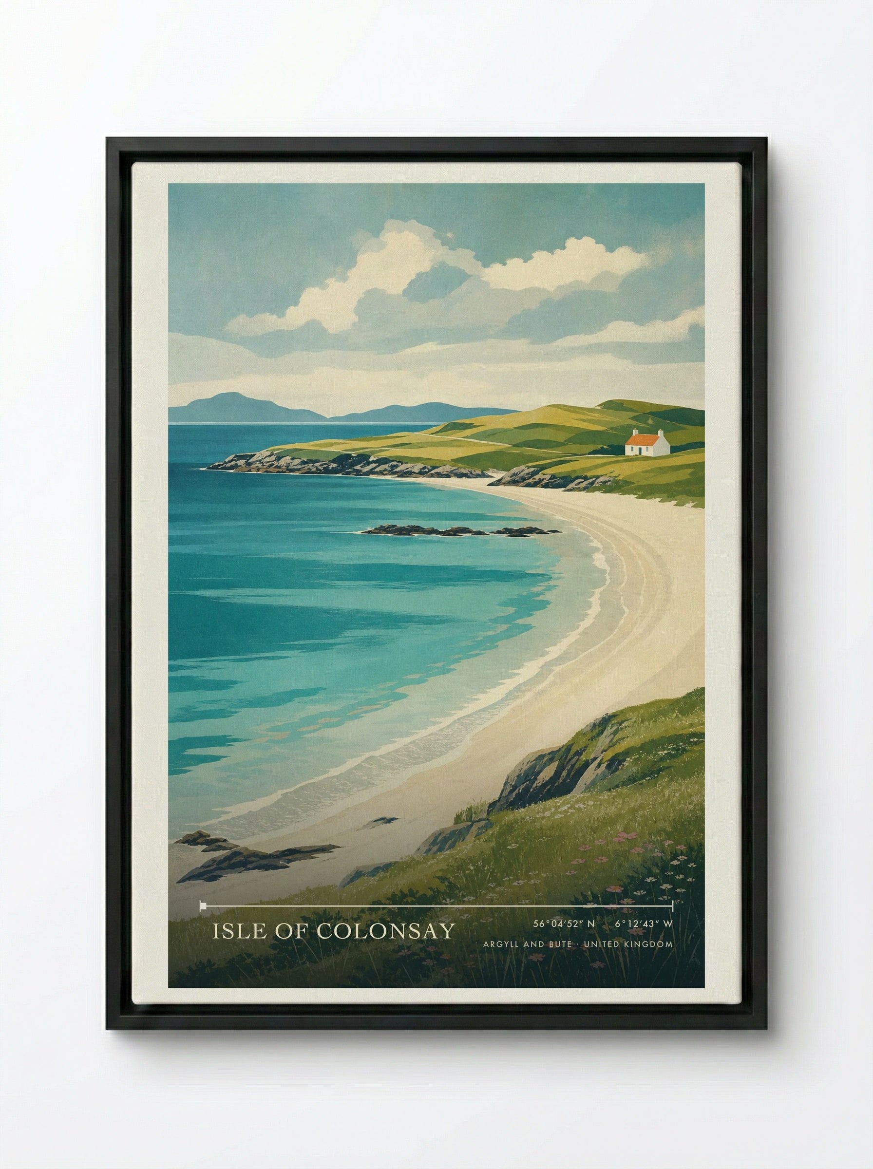 Isle of Colonsay Argyll and Bute United Kingdom Travel Poster - Framed Canvas Black