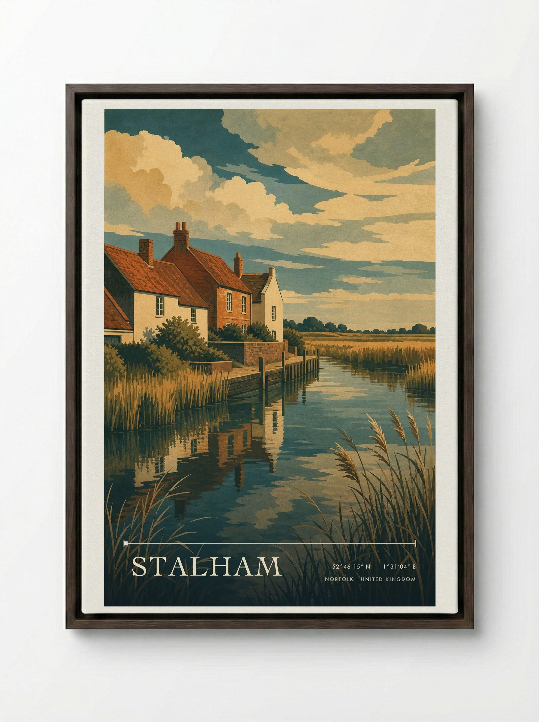 Stalham Norfolk United Kingdom Travel Poster - Framed Canvas Dark Wood