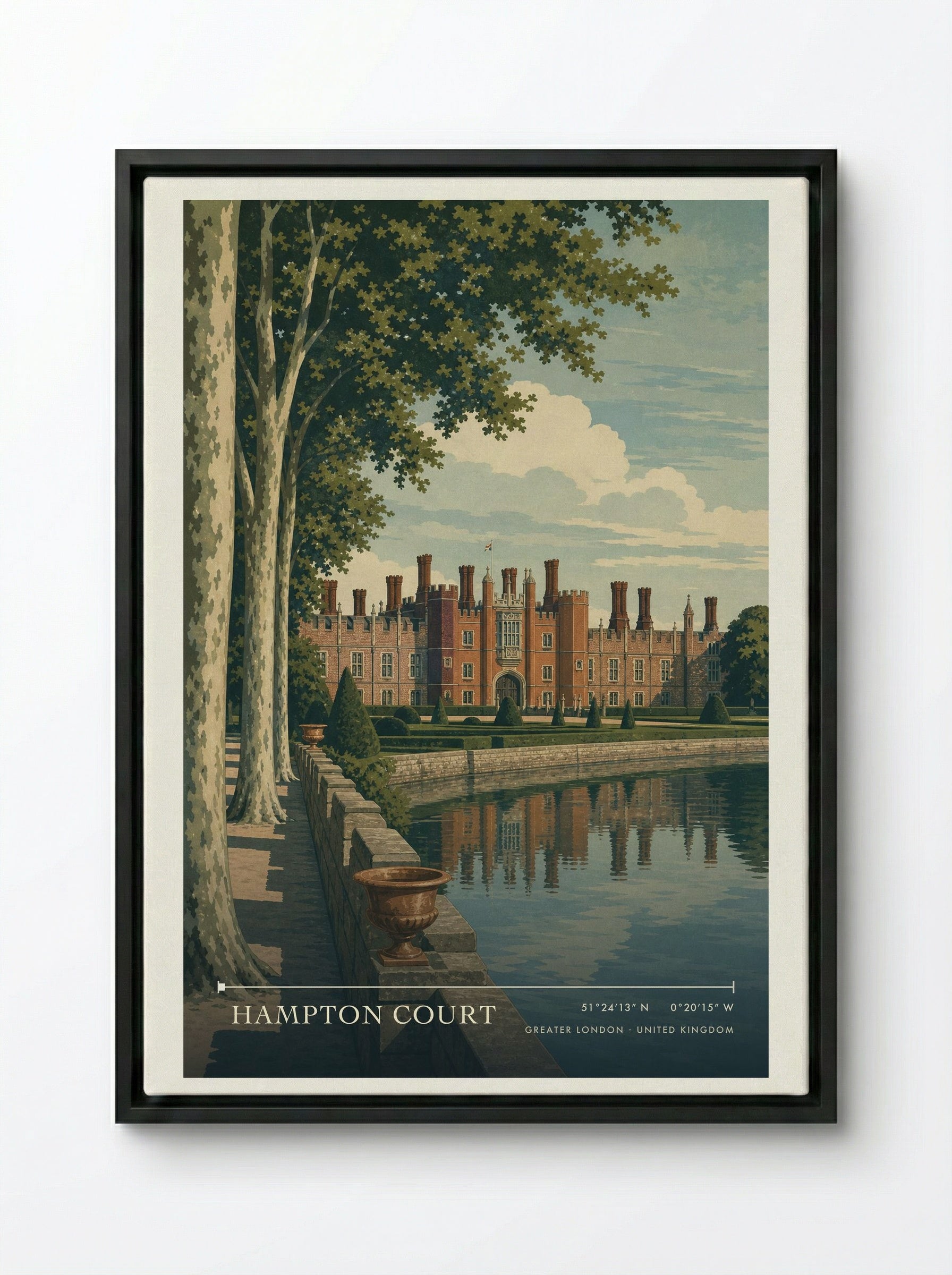 Hampton Court Greater London United Kingdom Travel Poster - Framed Canvas Black