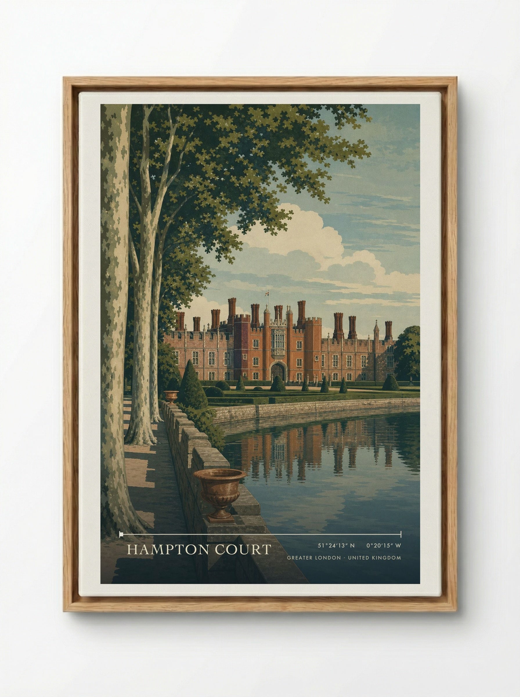Hampton Court Greater London United Kingdom Travel Poster - Framed Canvas Wood