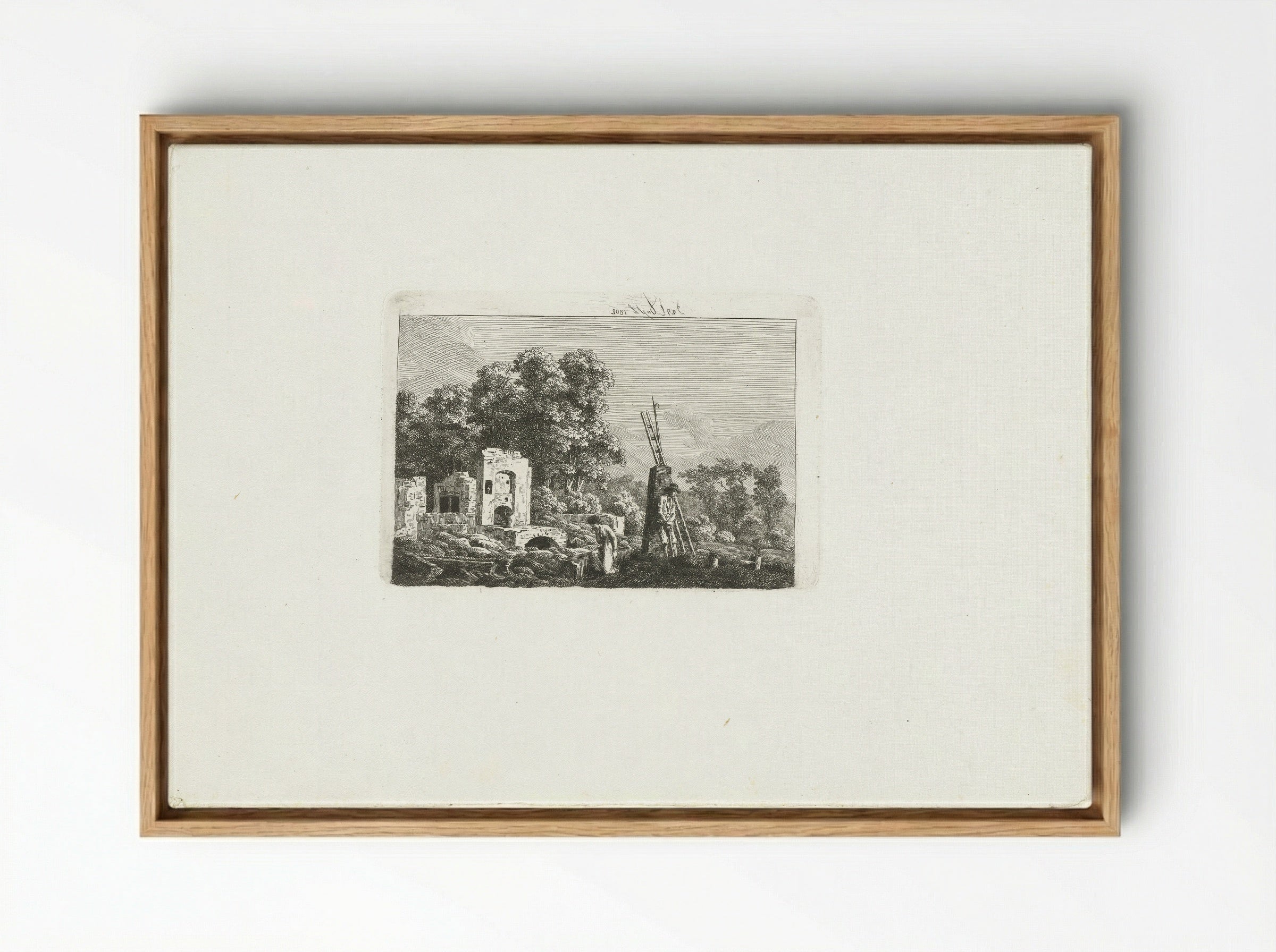 Man and Woman Contemplating the Remains of Their Burnt-Down House - Caspar David Friedrich - Framed Canvas Wood