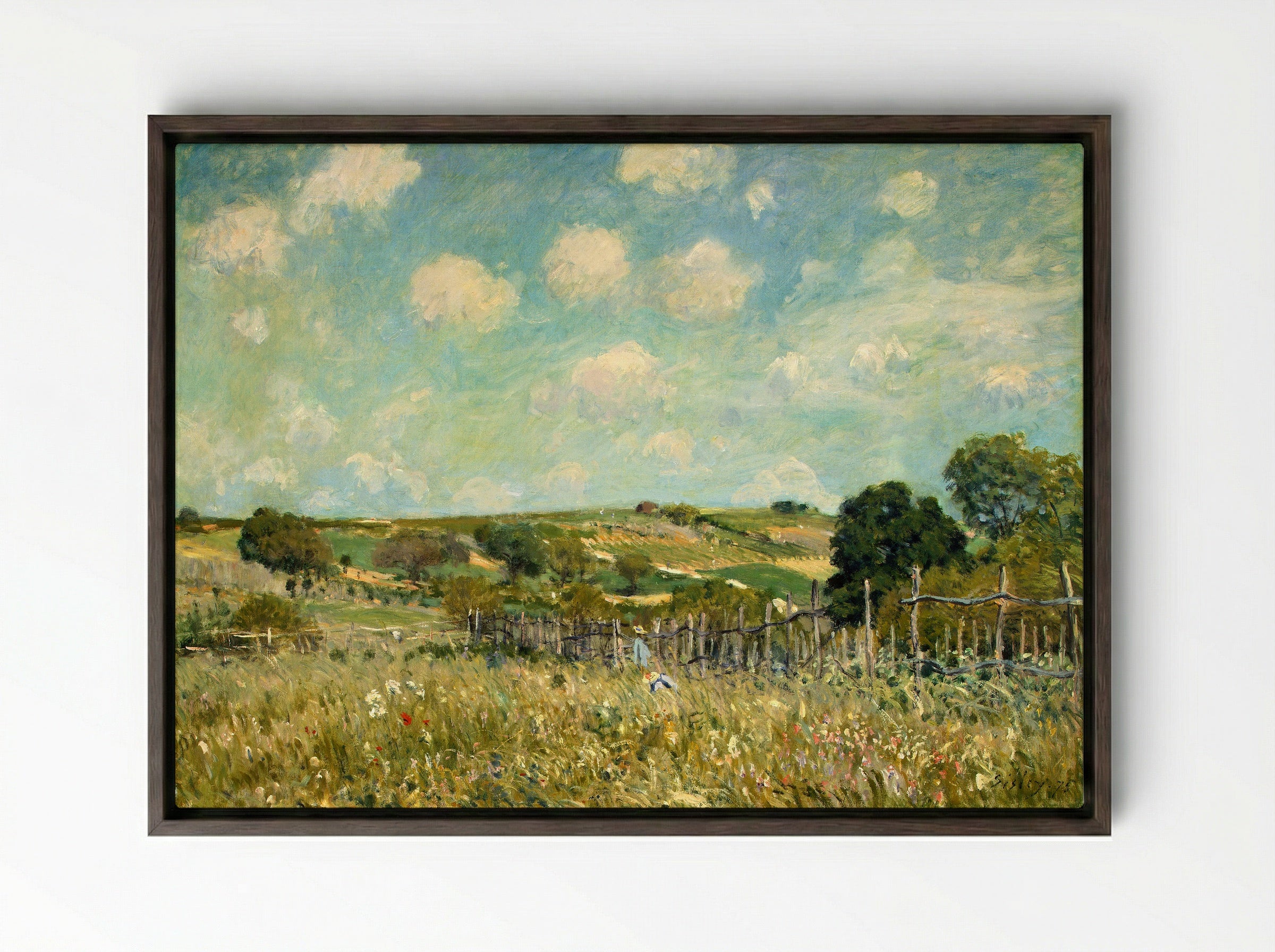 Meadow with Fence - Armand Guillaumin - Framed Canvas Dark Wood