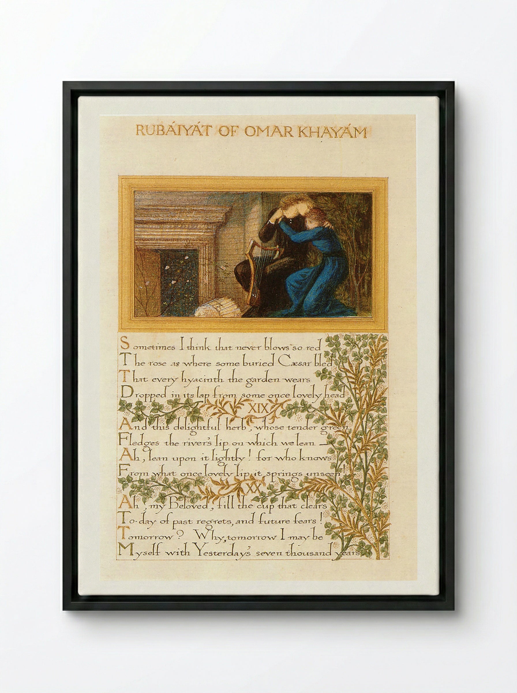 Page from The Rubaiyat of Omar Khayyam - William Morris - Framed Canvas Black