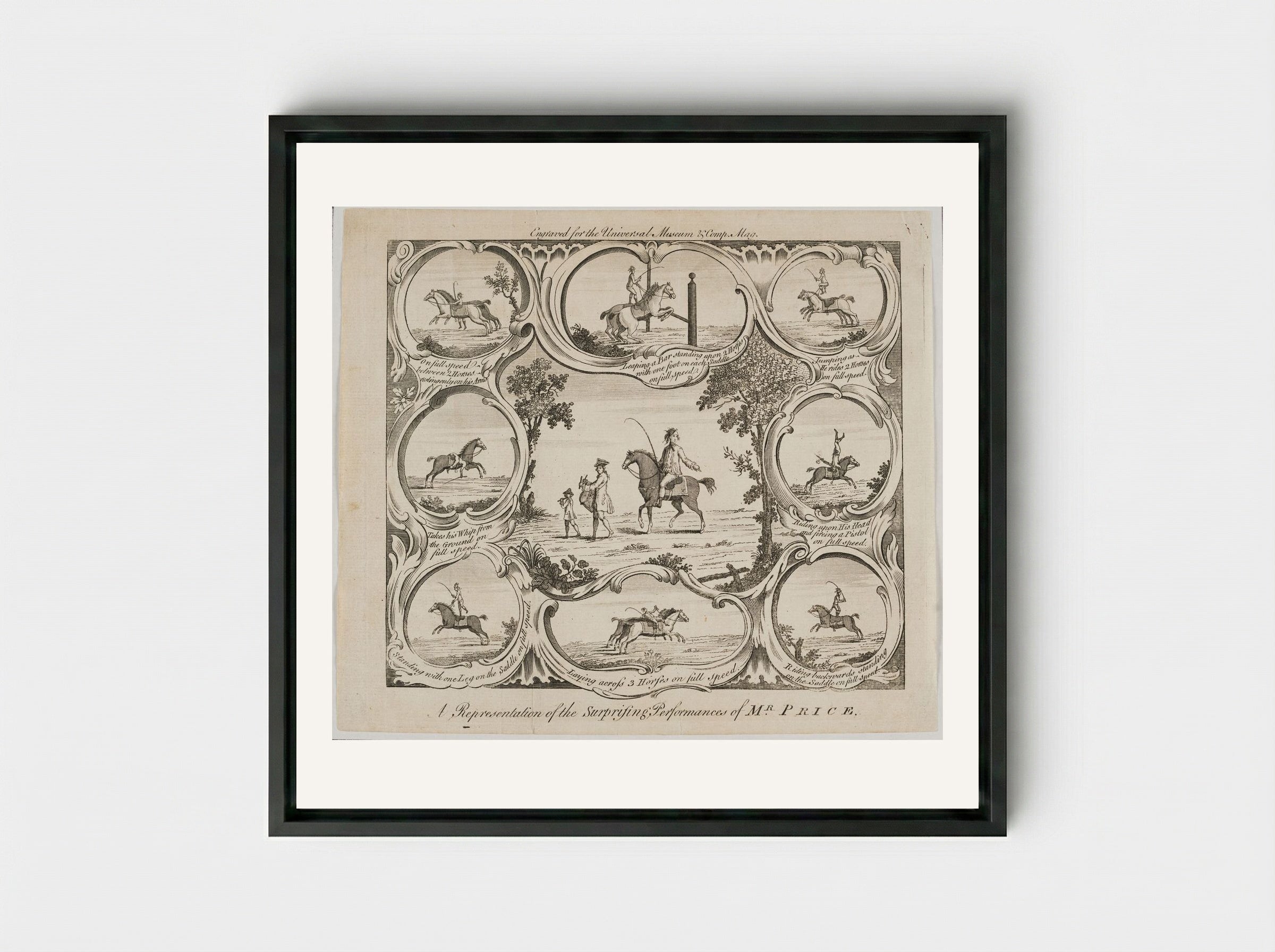 A Representation of the Surprising Performances of Mr. Price - B. Cole - Framed Canvas Black