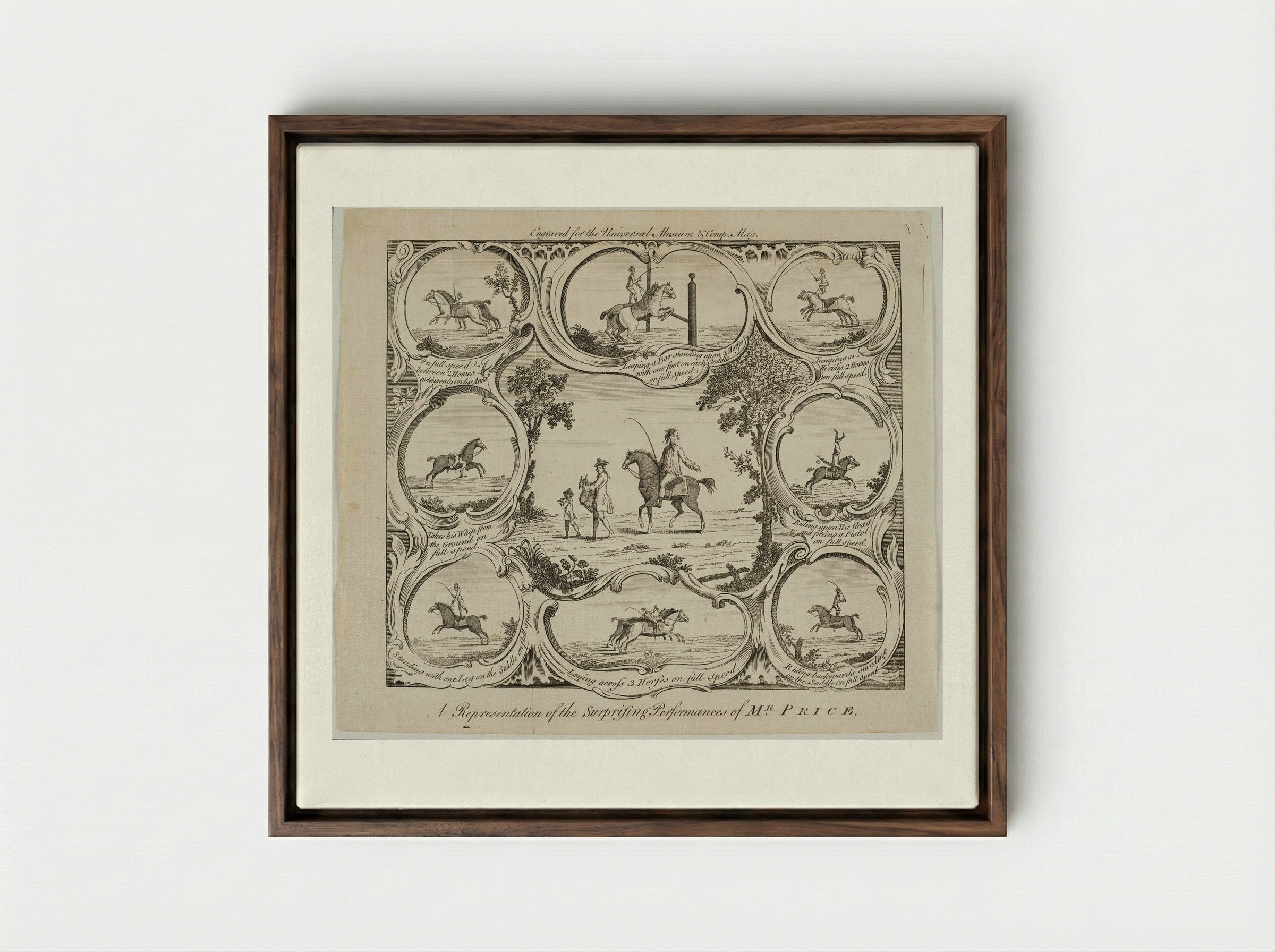 A Representation of the Surprising Performances of Mr. Price - B. Cole - Framed Canvas Dark Wood