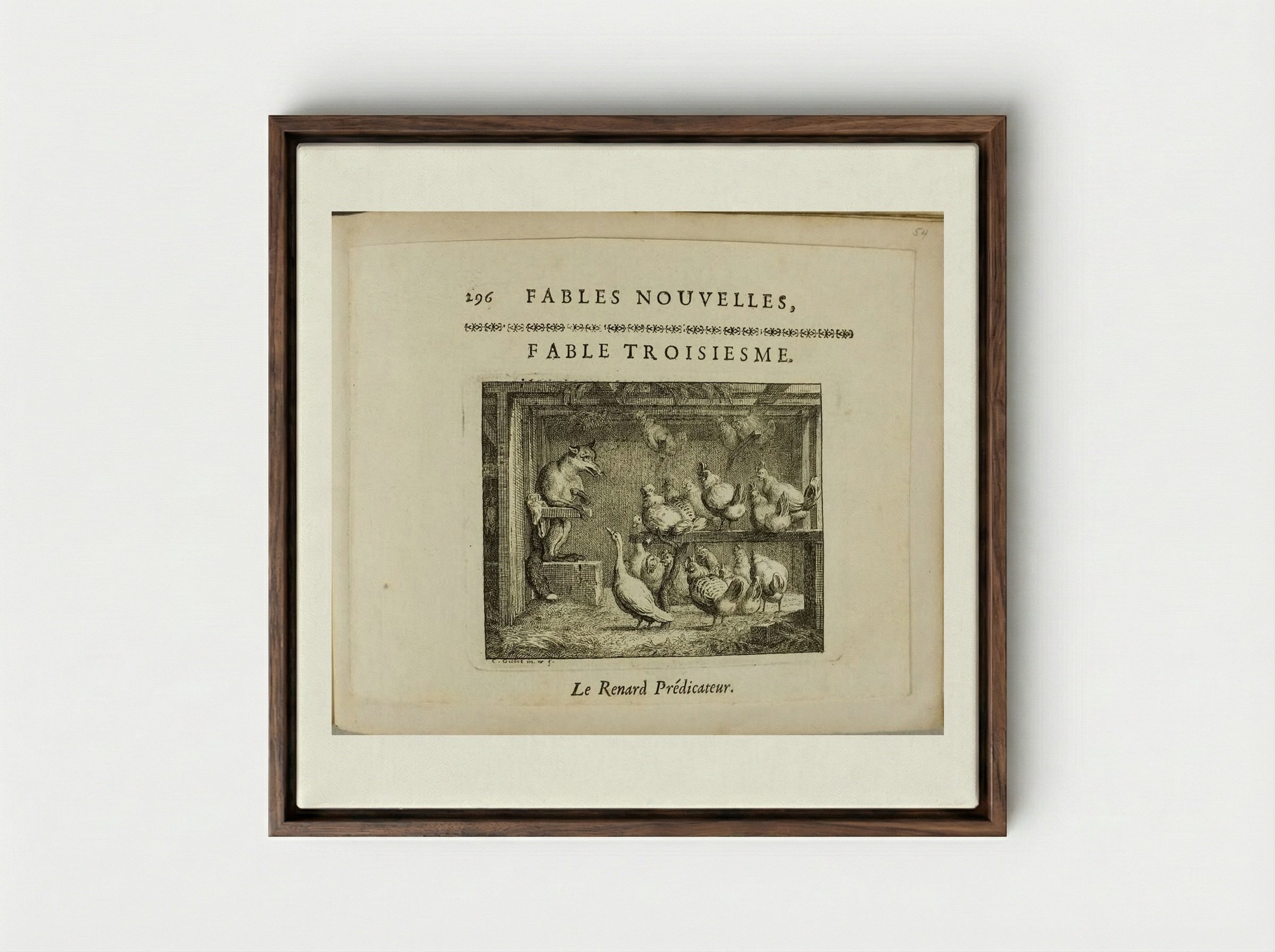 The Preacher Fox - Claude Gillot - Framed Canvas Dark Wood