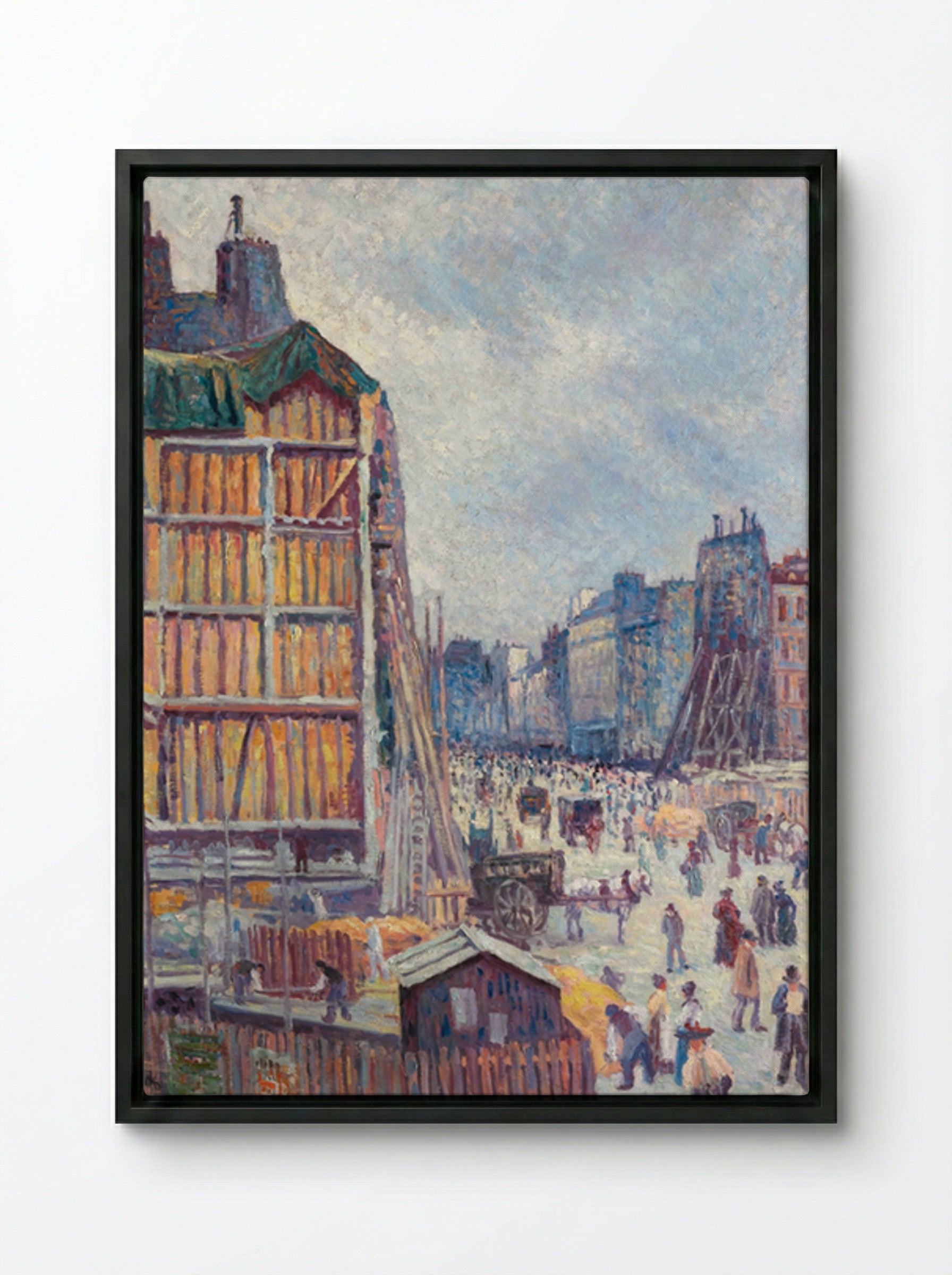 La Rue Réaumur - Maximilien Luce - Framed Canvas Black