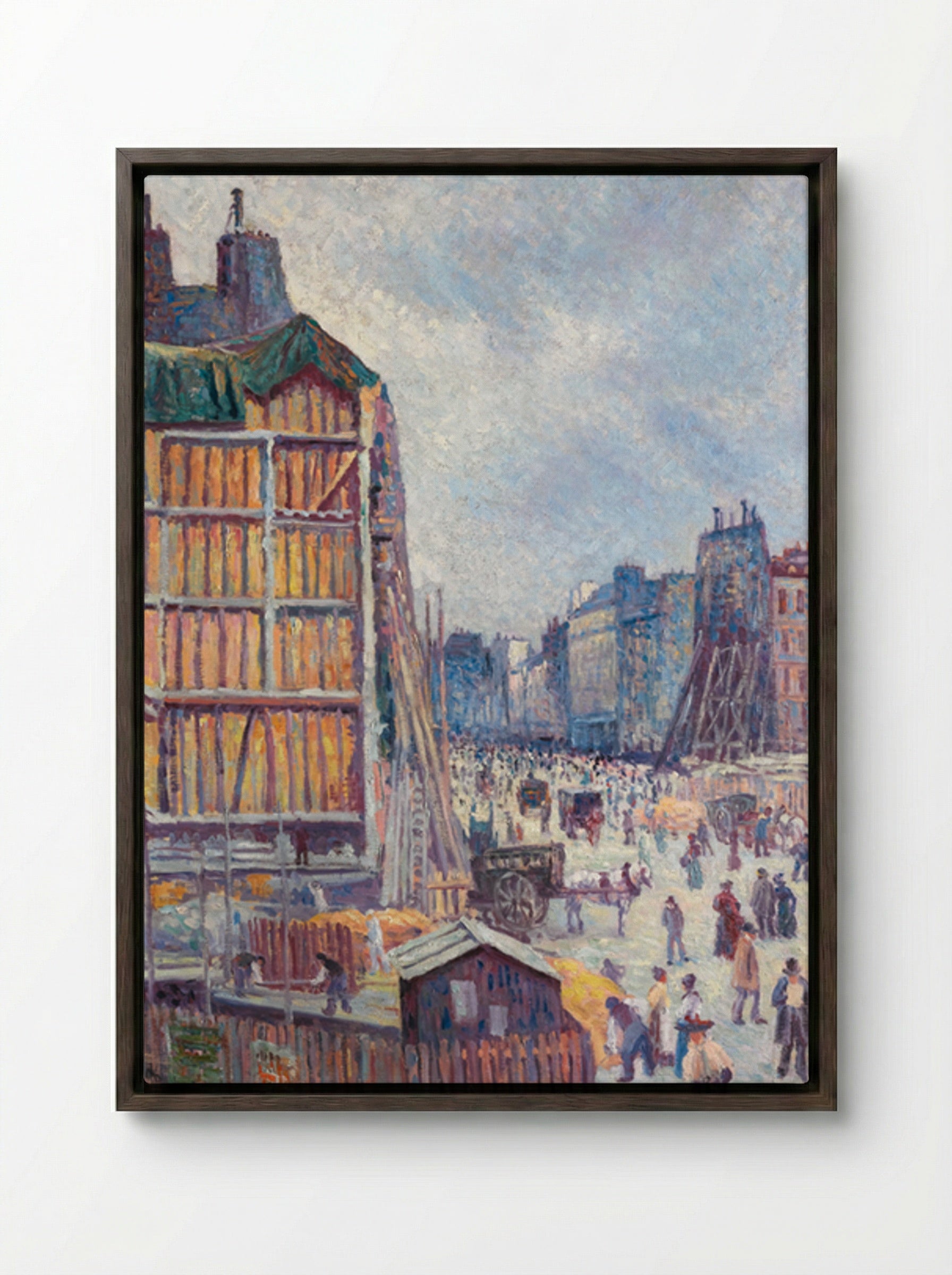 La Rue Réaumur - Maximilien Luce - Framed Canvas Dark Wood