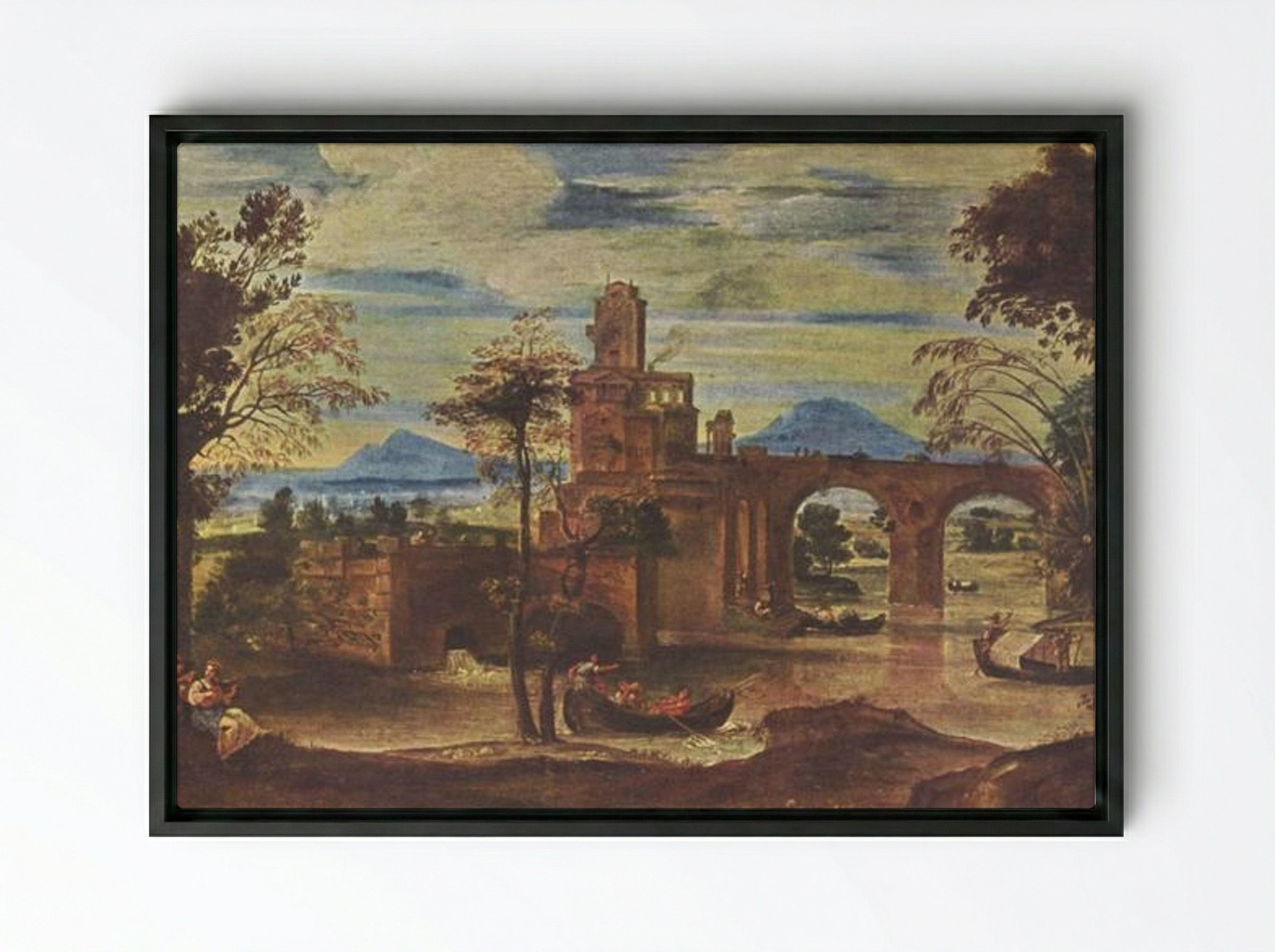 Römische Landschaft (Roman Landscape) - Annibale Carracci - Framed Canvas Black