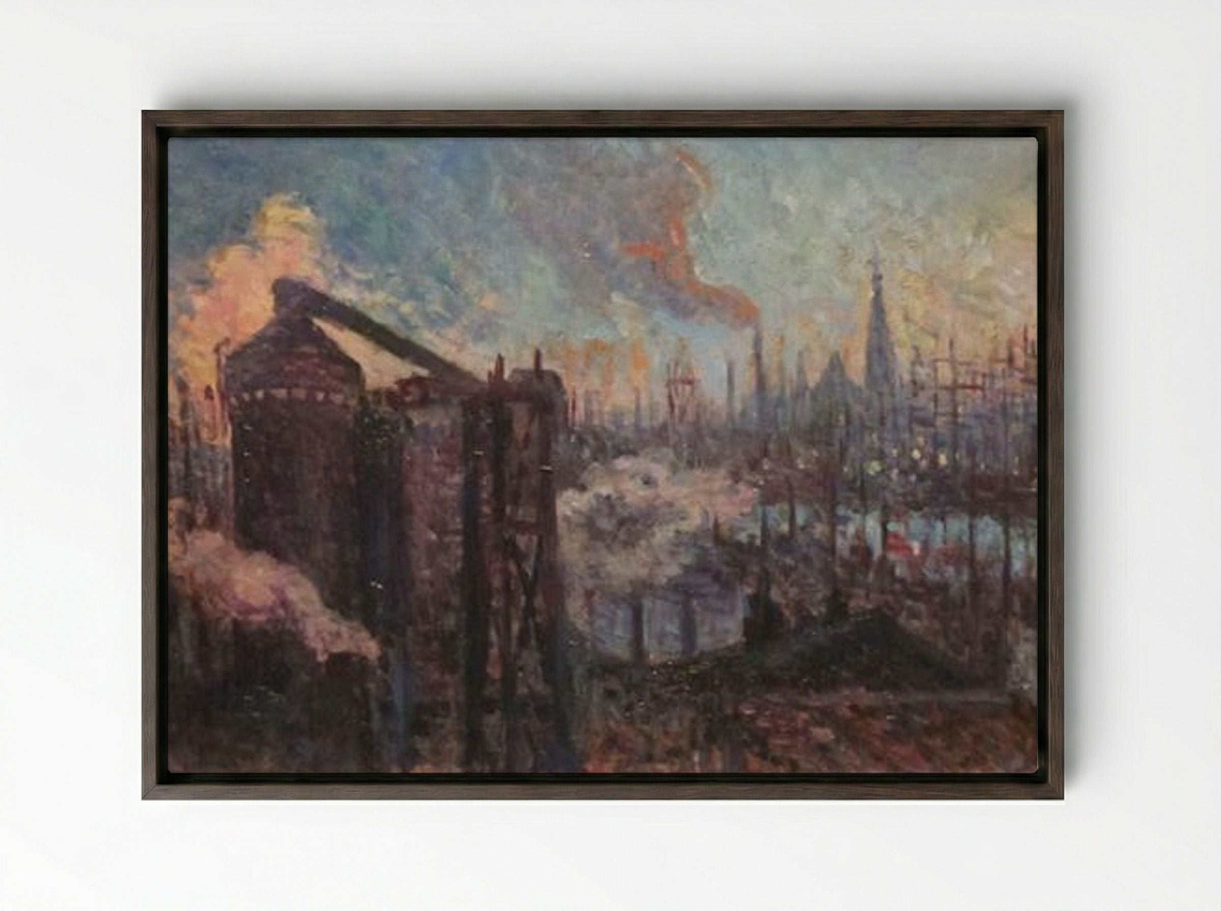Large Industrial City - Maximilien Luce - Framed Canvas Dark Wood