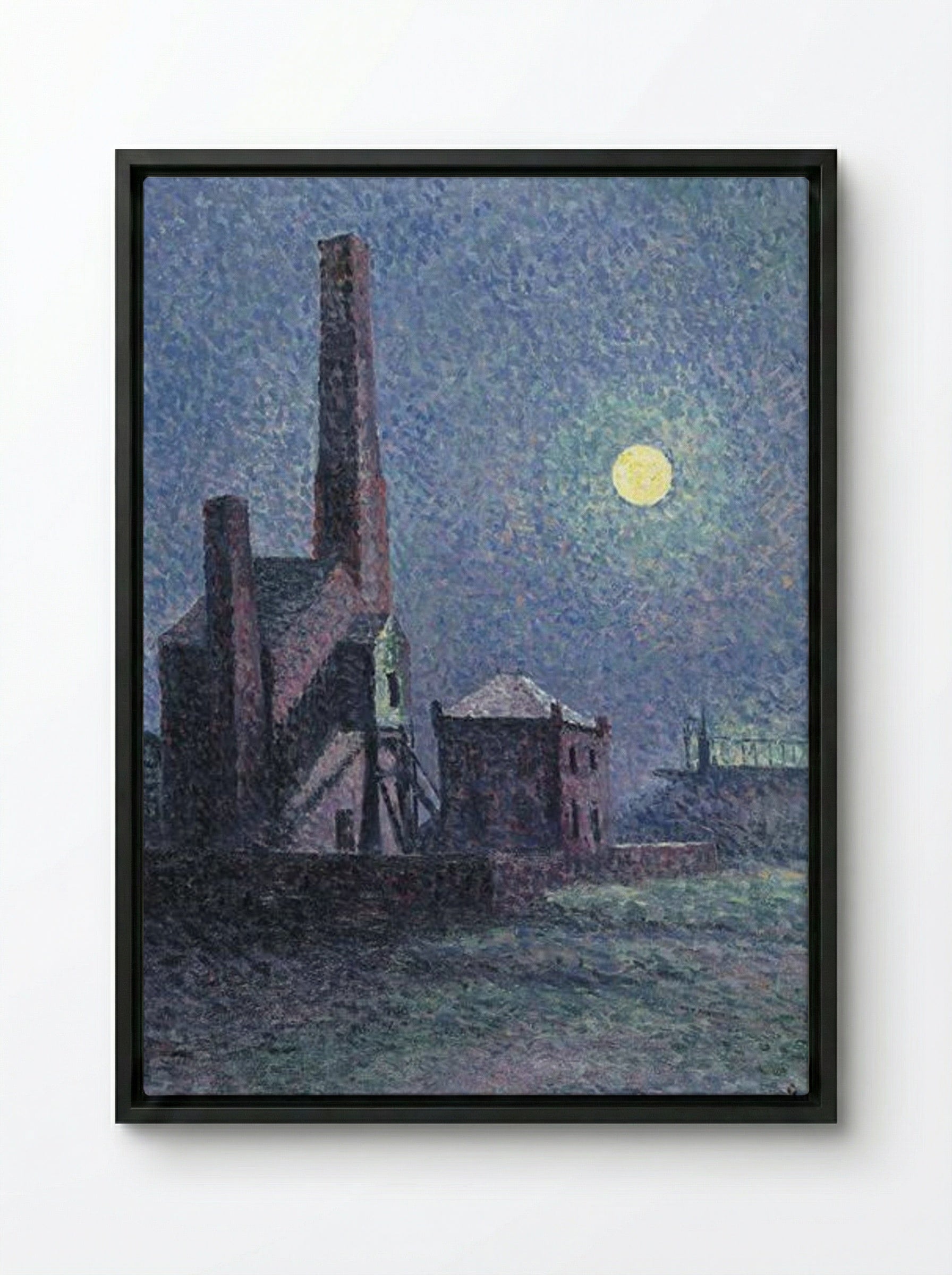 Factory in the Moonlight - Maximilien Luce - Framed Canvas Black