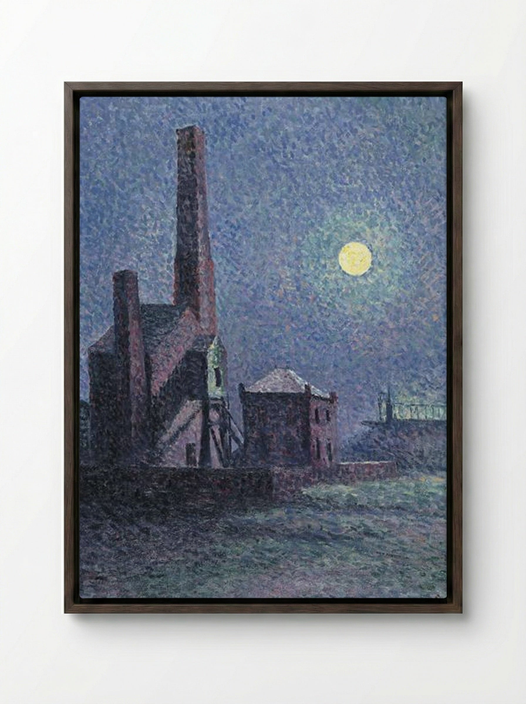 Factory in the Moonlight - Maximilien Luce - Framed Canvas Dark Wood