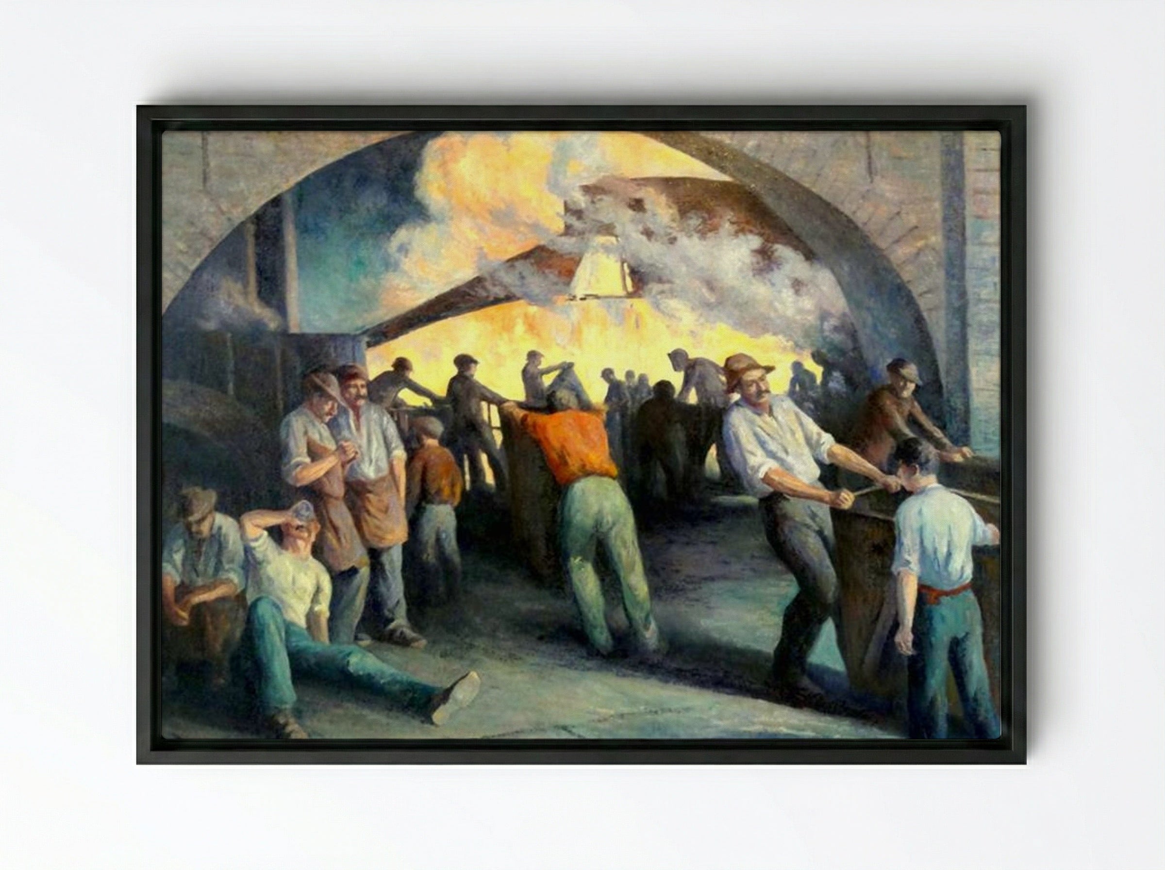 Foundry In Charleroi, La Coulée - Maximilien Luce - Framed Canvas Black