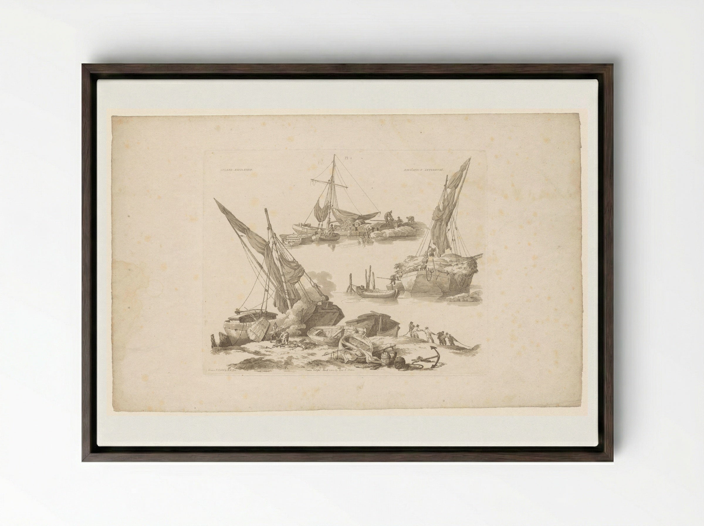 Aanlegplaatsen met vrachtschepen - John Hill - Framed Canvas Dark Wood