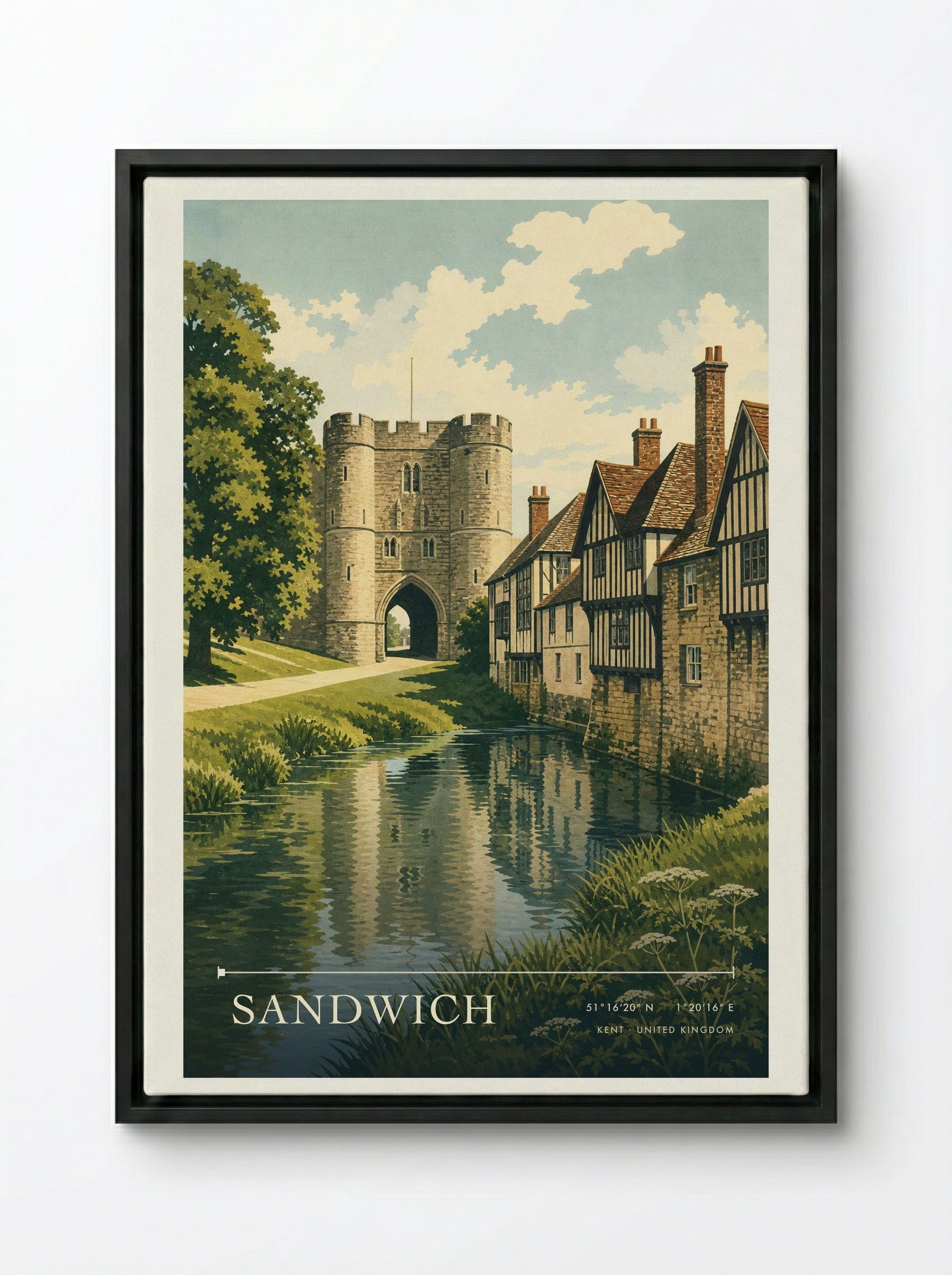 Sandwich Kent United Kingdom Travel Poster - Framed Canvas Black