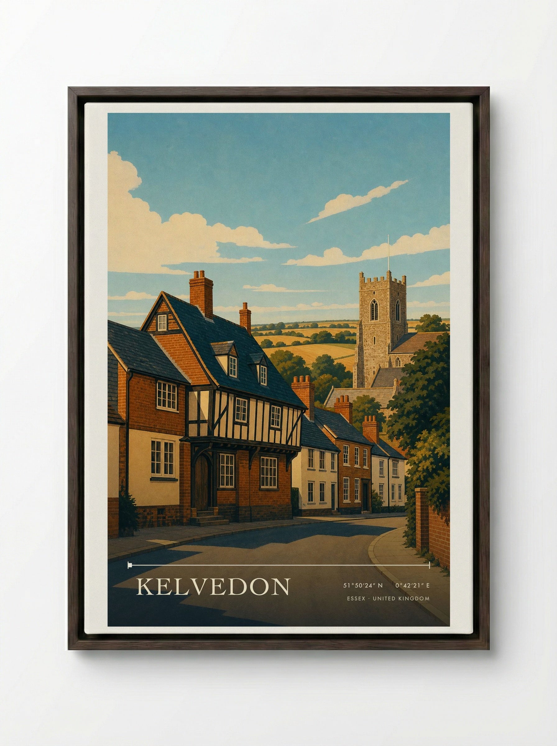 Kelvedon Essex United Kingdom Travel Poster - Framed Canvas Dark Wood