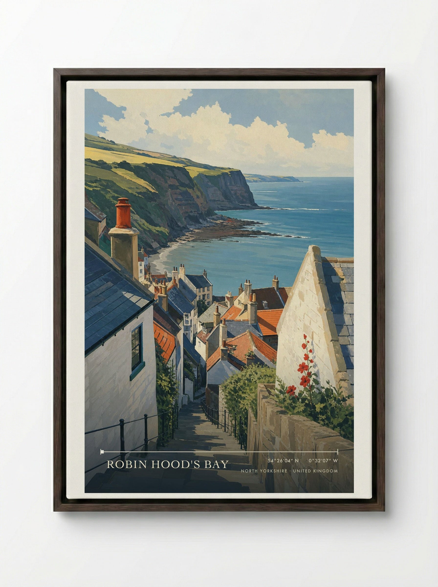 Robin Hood's Bay North Yorkshire United Kingdom Travel Poster - Framed Canvas Dark Wood