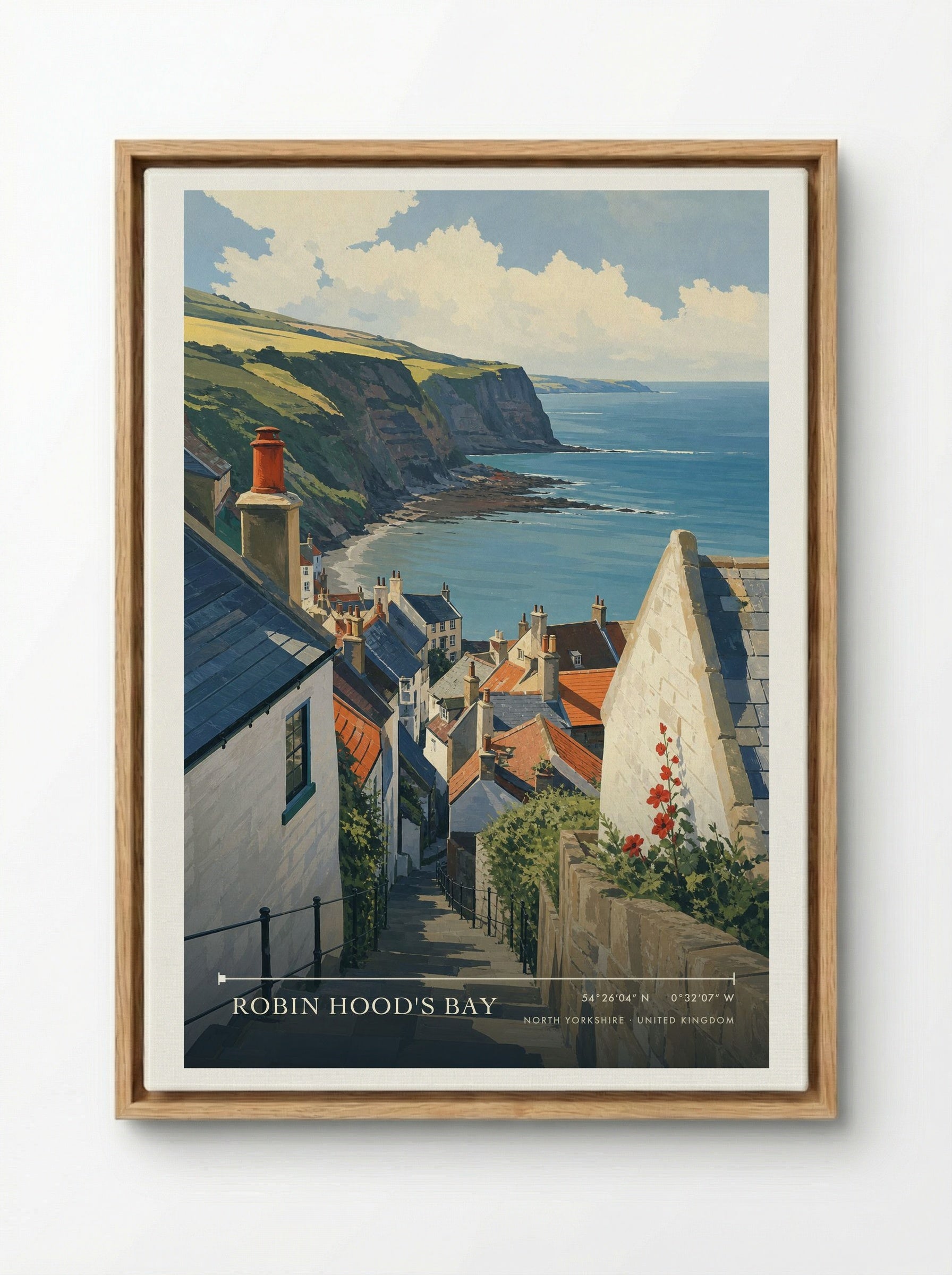 Robin Hood's Bay North Yorkshire United Kingdom Travel Poster - Framed Canvas Wood