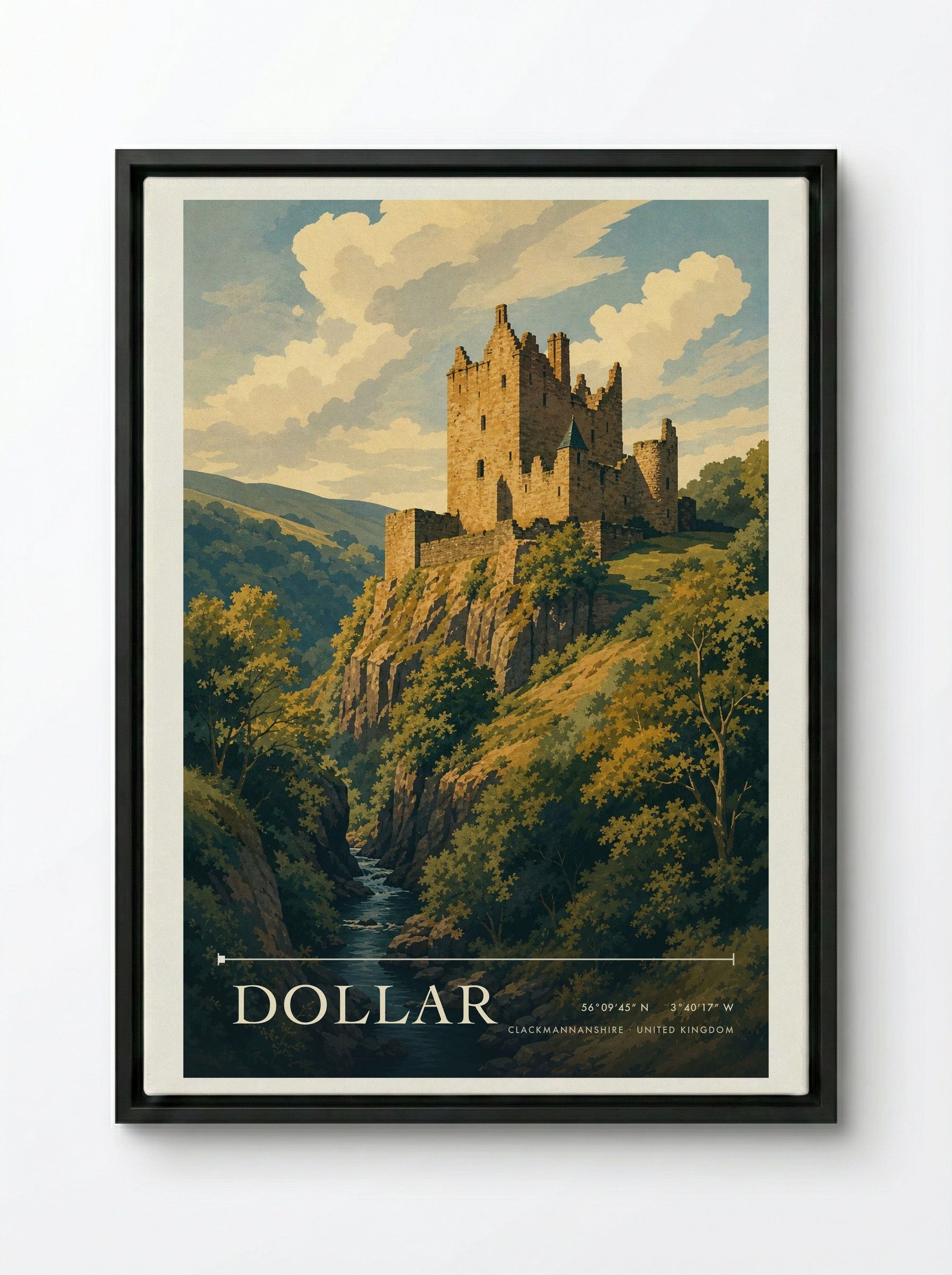 Dollar Clackmannanshire United Kingdom Travel Poster - Framed Canvas Black