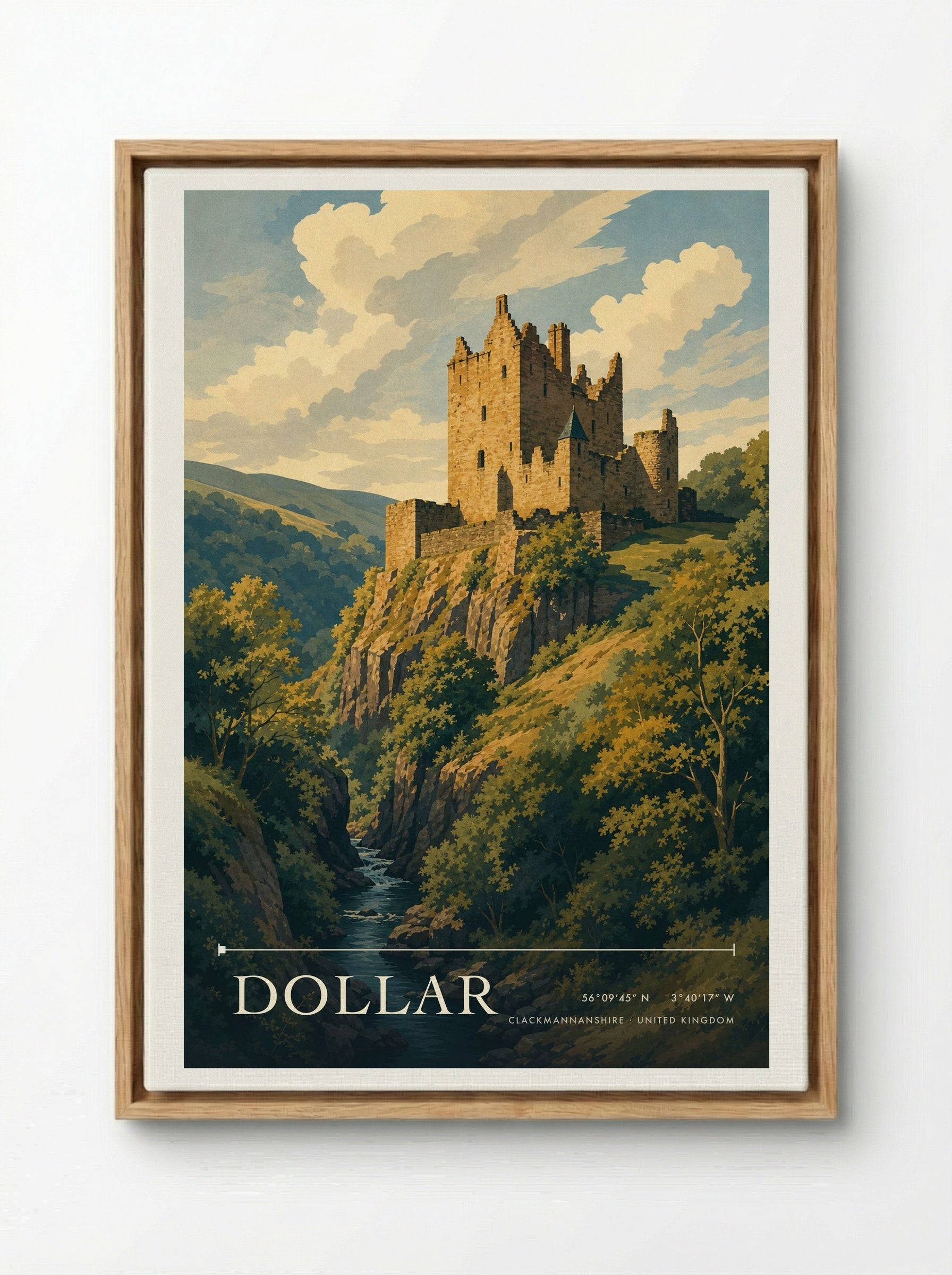Dollar Clackmannanshire United Kingdom Travel Poster - Framed Canvas Wood