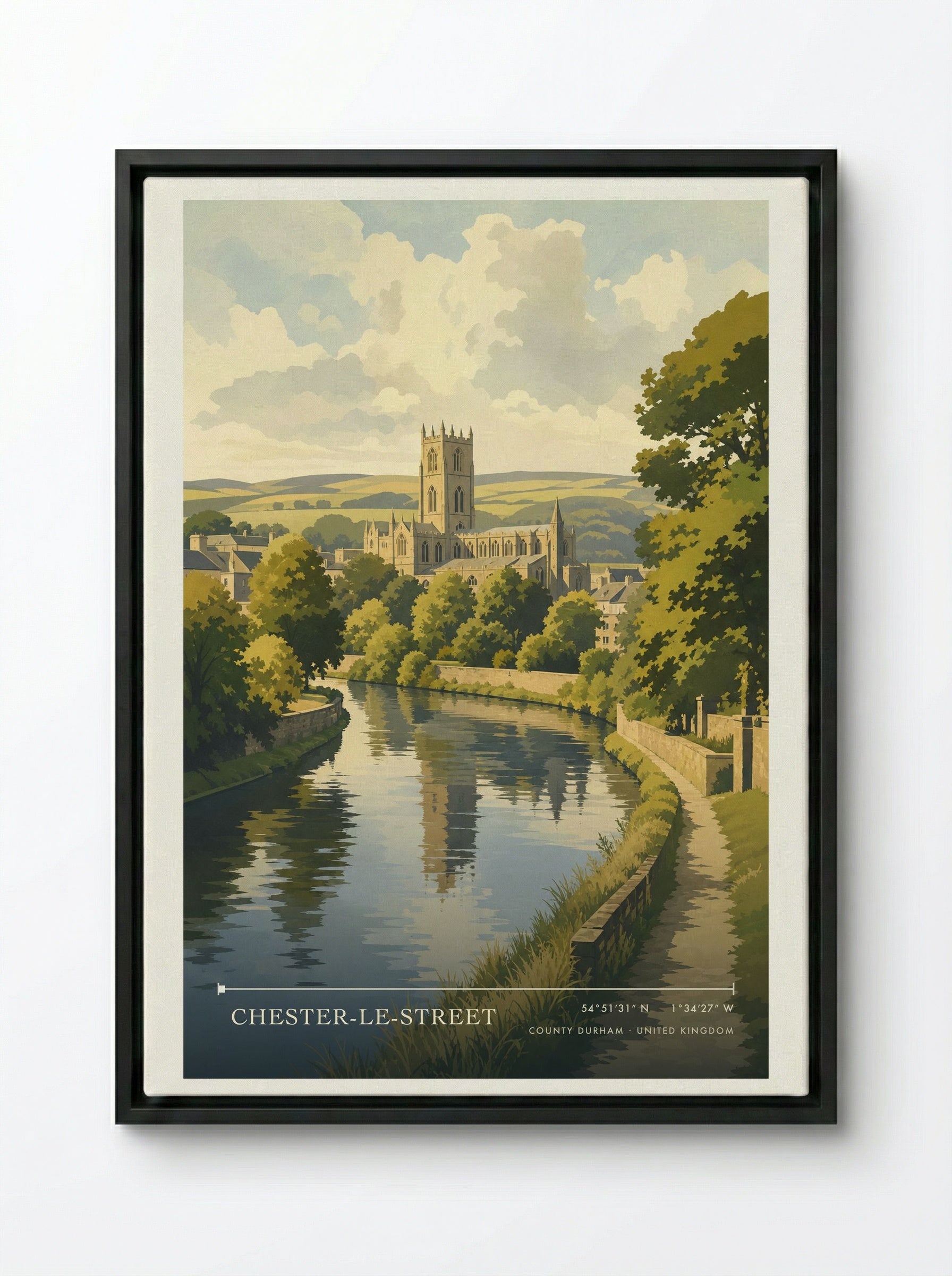 Chester-le-Street County Durham United Kingdom Travel Poster - Framed Canvas Black