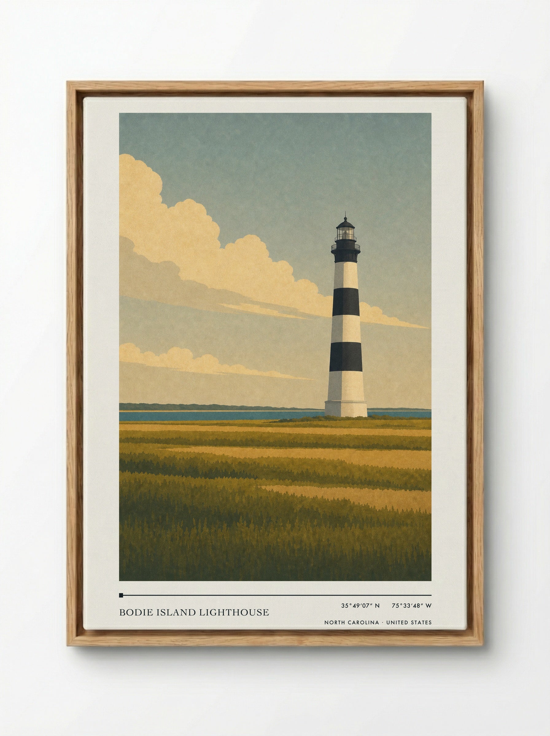 Bodie Island Lighthouse Travel Poster Artwork - Framed Canvas Wood