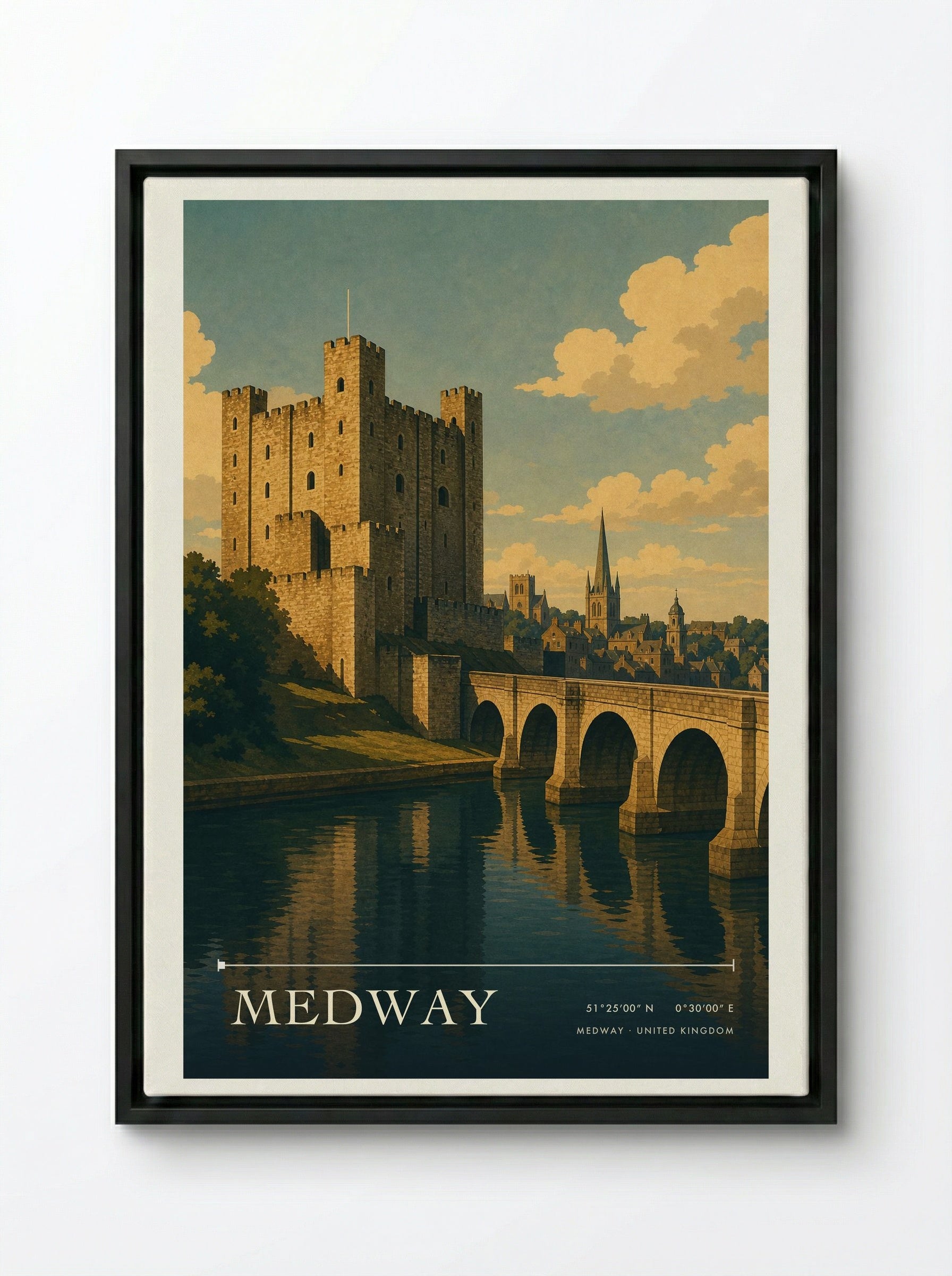 Medway United Kingdom Travel Poster - Framed Canvas Black