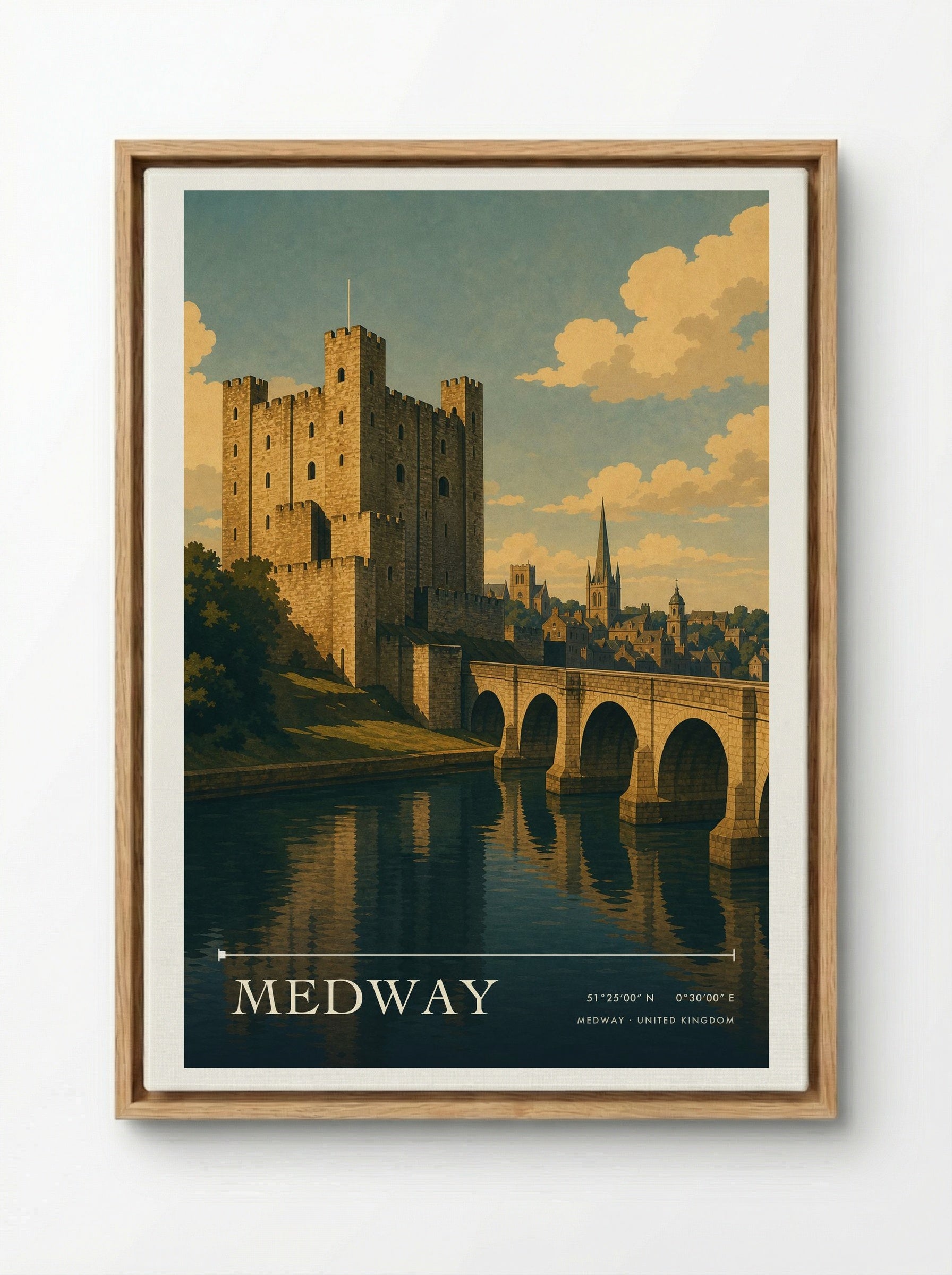Medway United Kingdom Travel Poster - Framed Canvas Wood