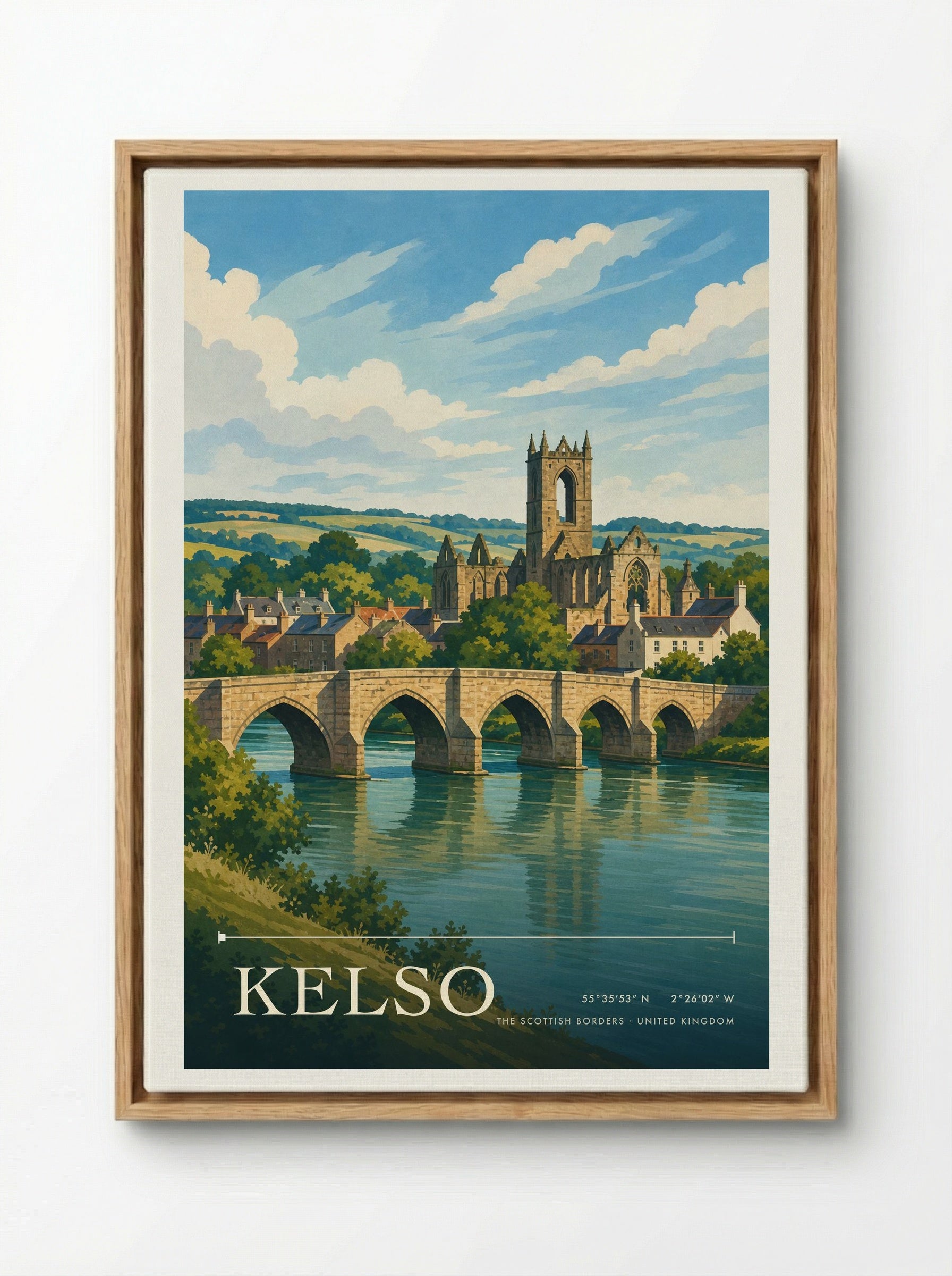 Kelso The Scottish Borders United Kingdom Travel Poster - Framed Canvas Wood