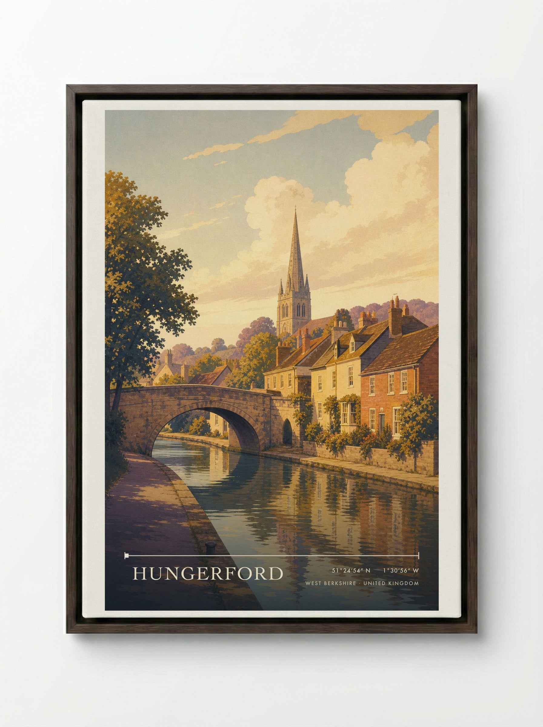 Hungerford West Berkshire United Kingdom Travel Poster - Framed Canvas Dark Wood