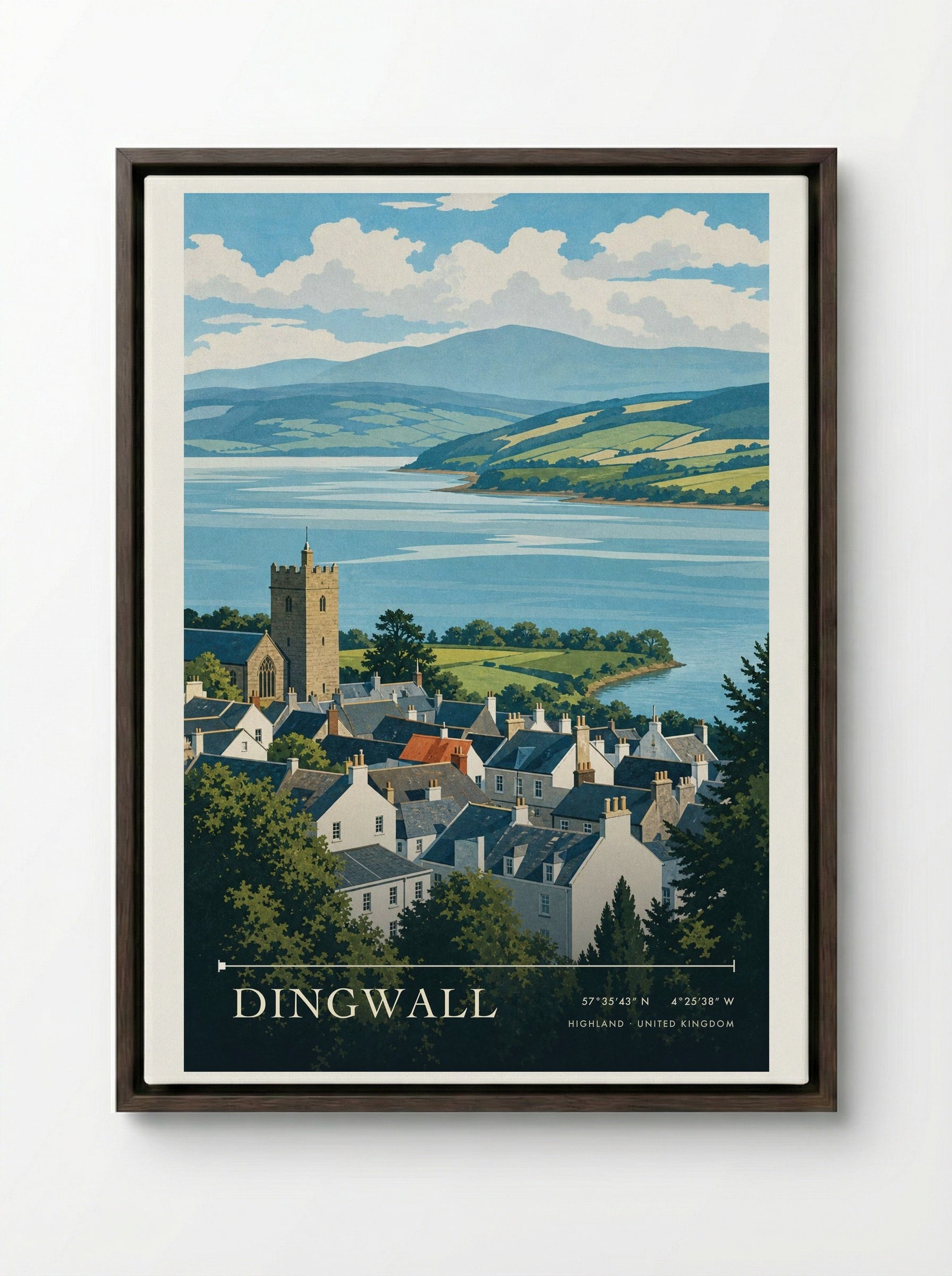 Dingwall Highland United Kingdom Travel Poster - Framed Canvas Dark Wood
