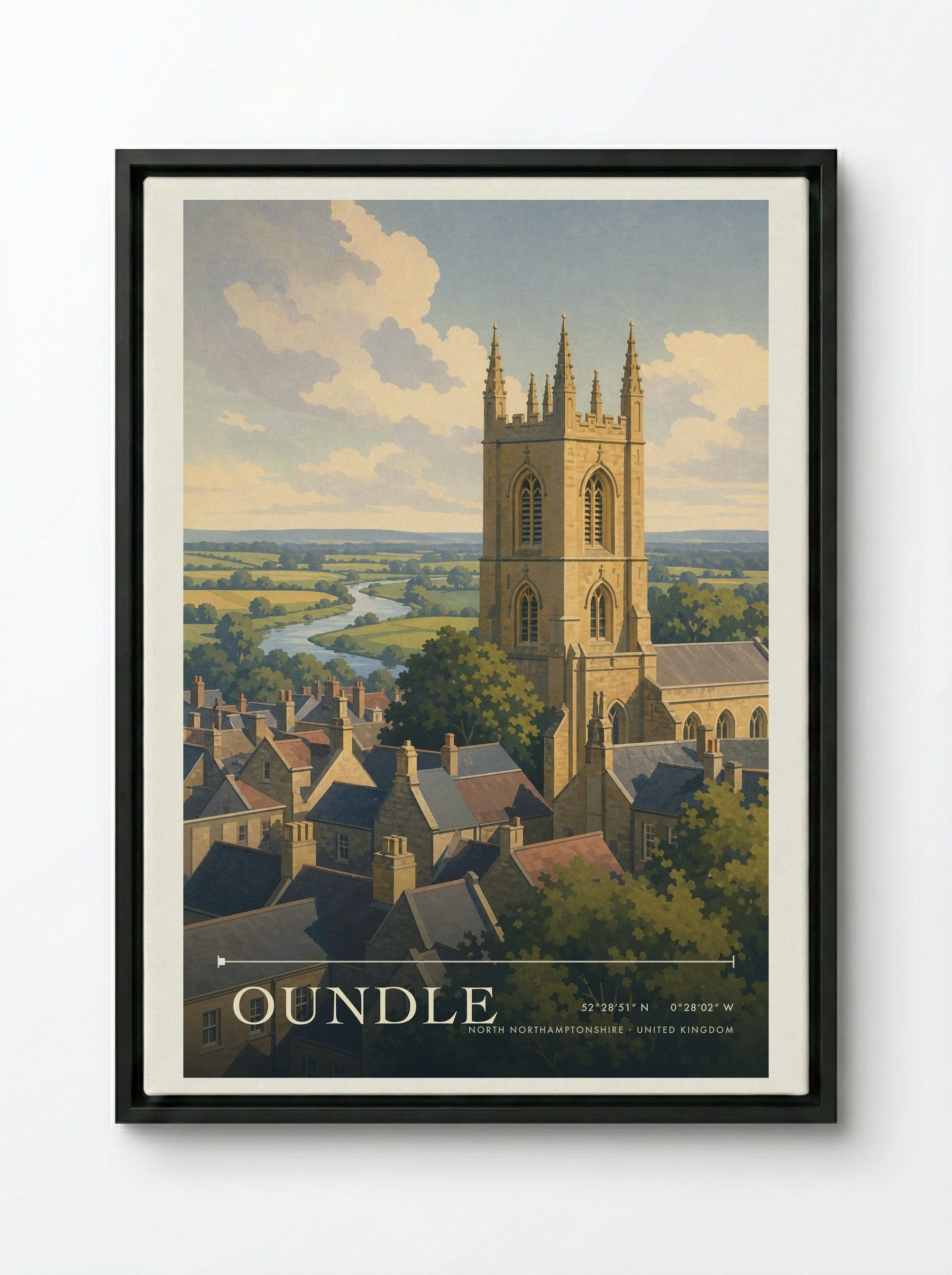 Oundle North Northamptonshire United Kingdom Travel Poster - Framed Canvas Black