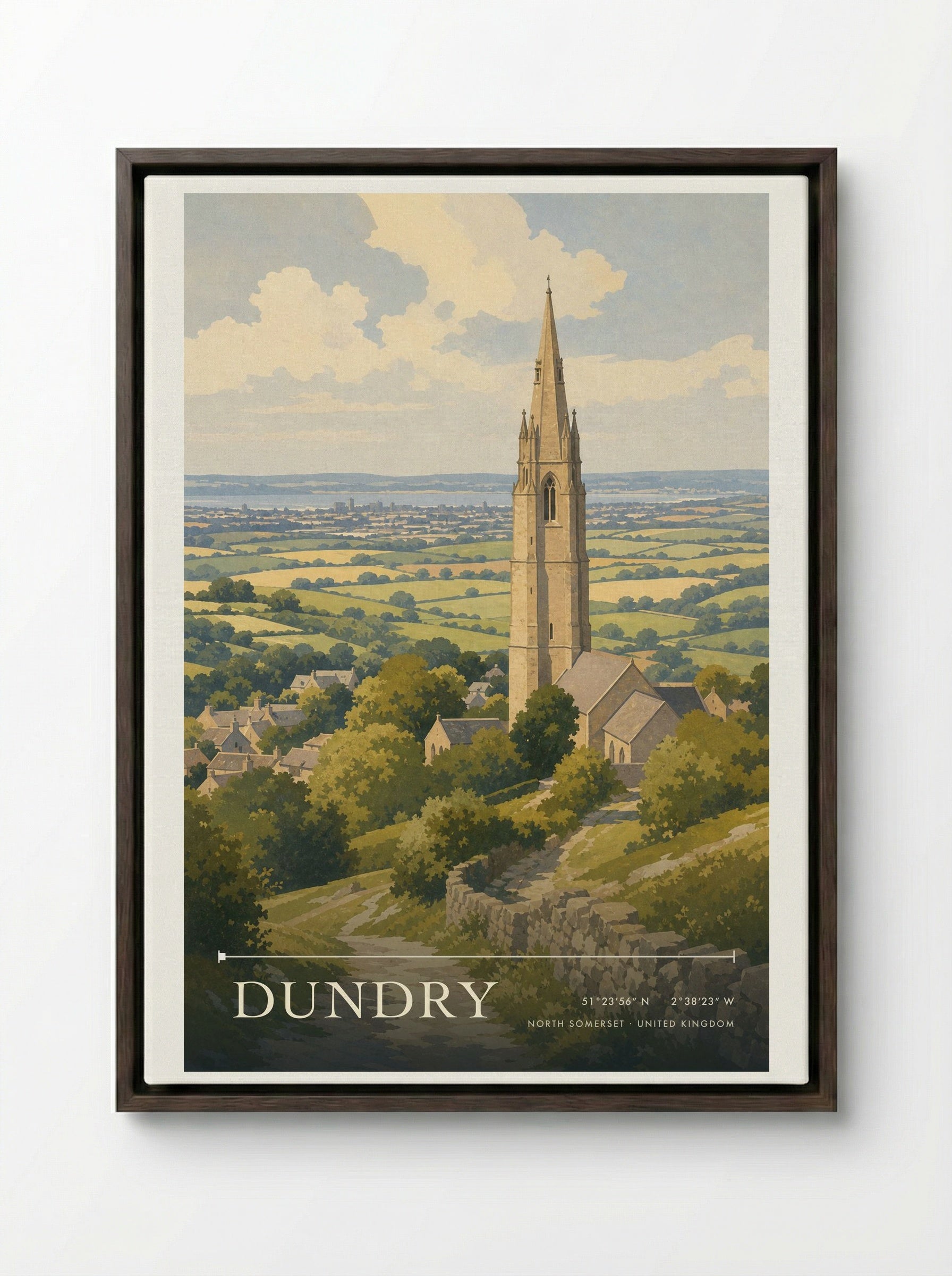 Dundry North Somerset United Kingdom Travel Poster - Framed Canvas Dark Wood