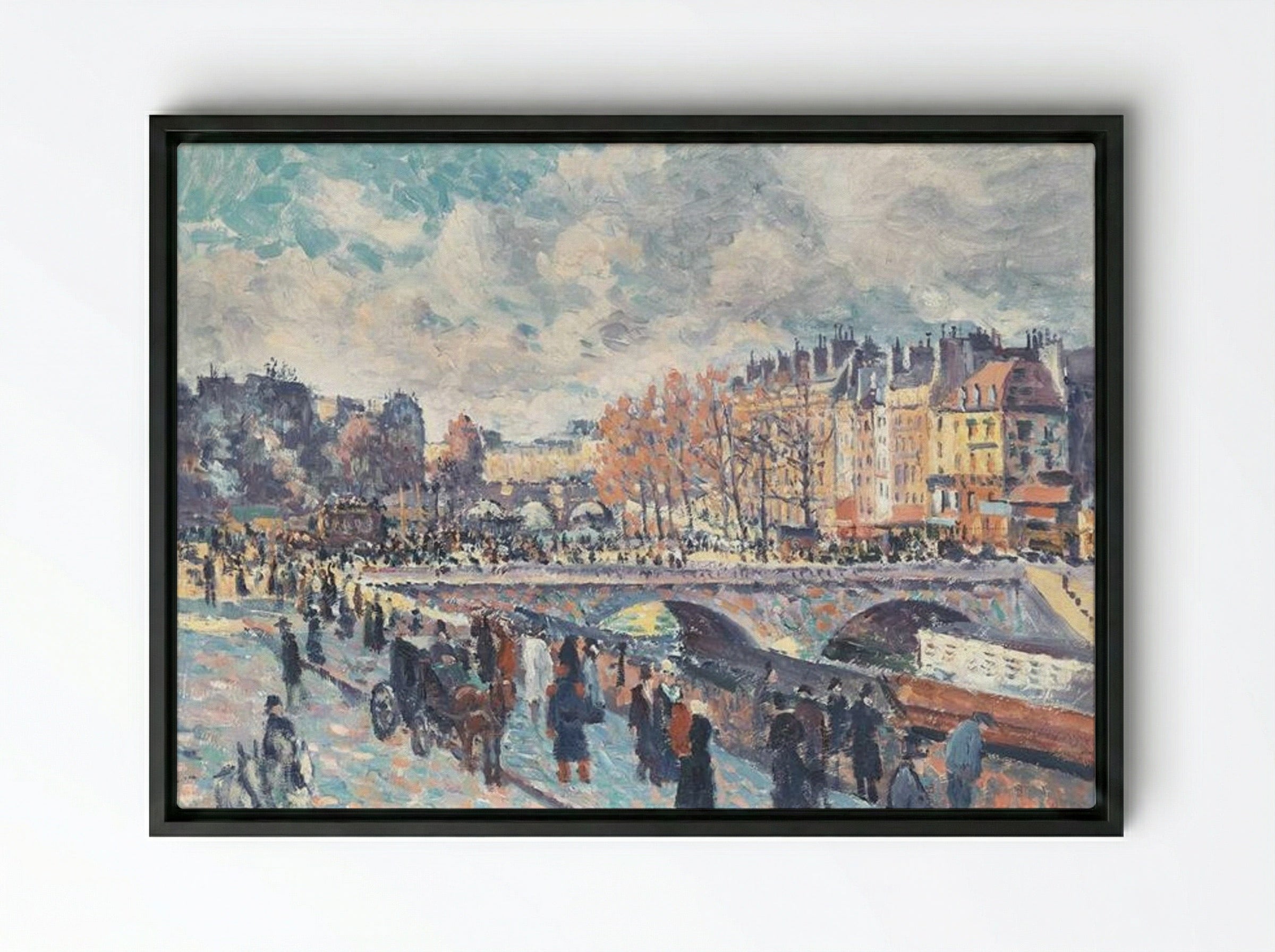 Seinequai in Paris - Maximilien Luce - Framed Canvas Black